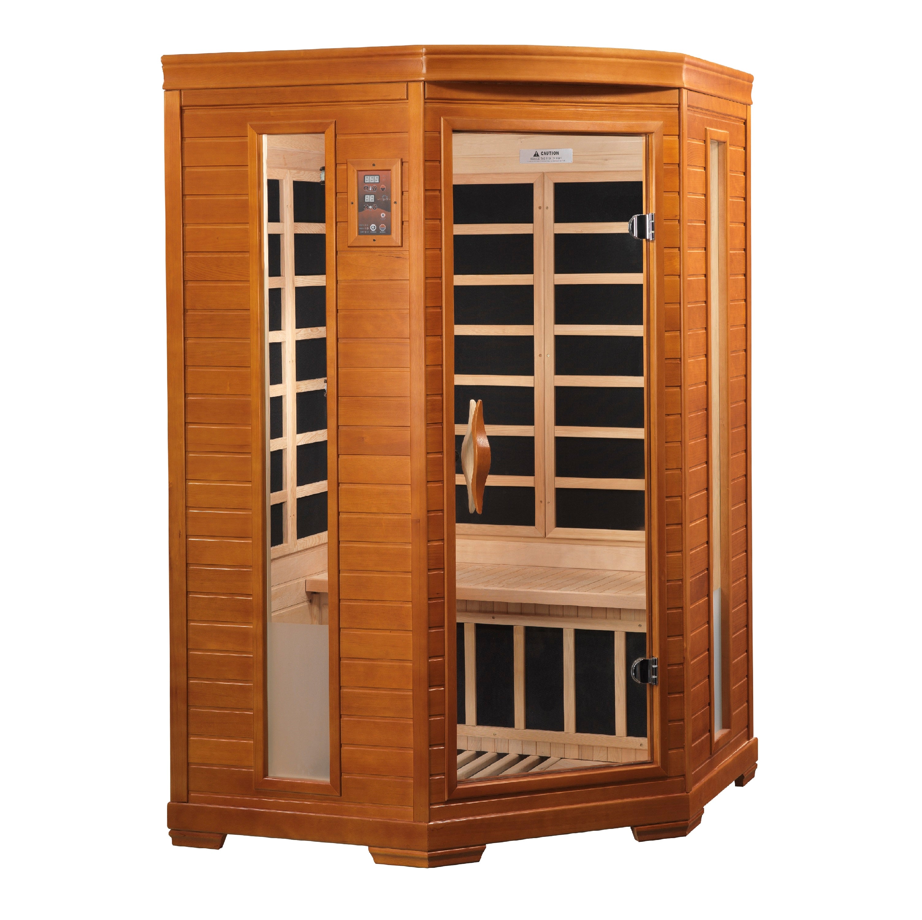 Dynamic Heming 2–Person Corner Low-EMF Infrared Sauna (Canadian Hemlock) — with Chromotherapy & Bluetooth Audio