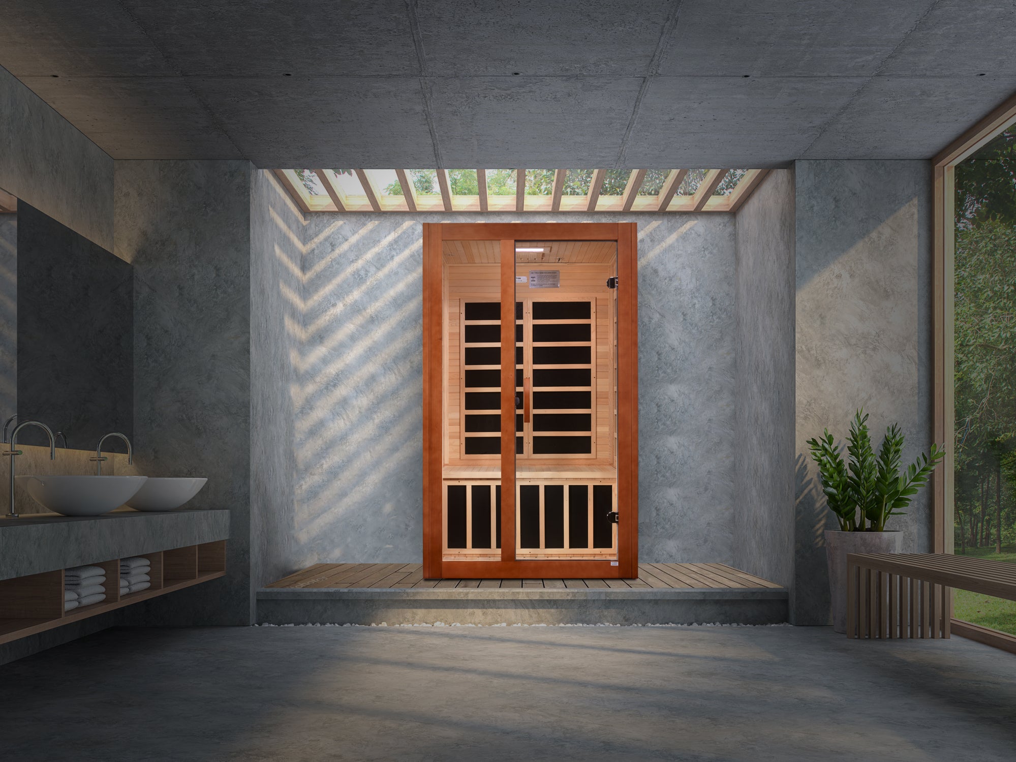 Dynamic Santiago Elite 2–Person Ultra Low-EMF Infrared Sauna (Canadian Hemlock) — with Chromotherapy & Bluetooth Audio