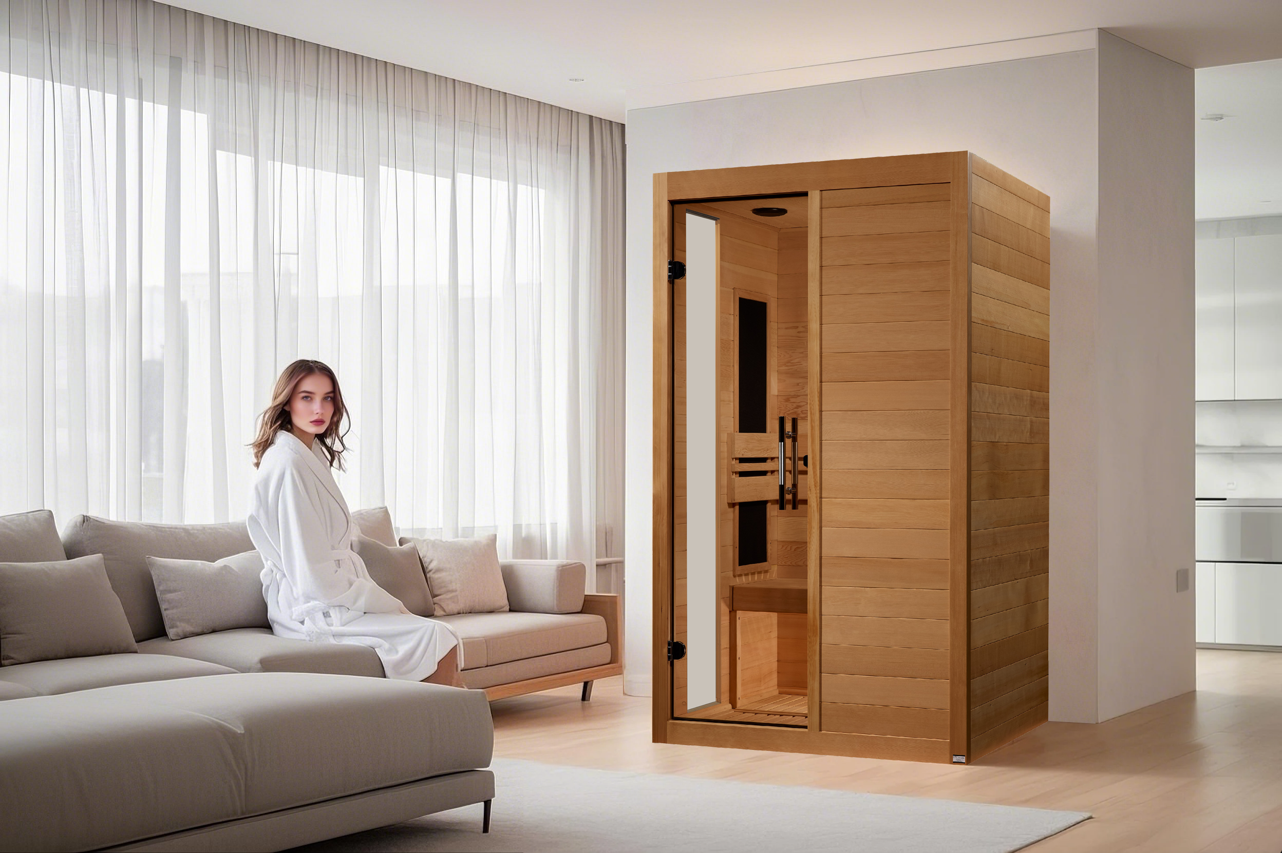 Dynamic Lucca 2–Person Low-EMF Infrared Sauna (Canadian Hemlock) — with Chromotherapy & Bluetooth Audio