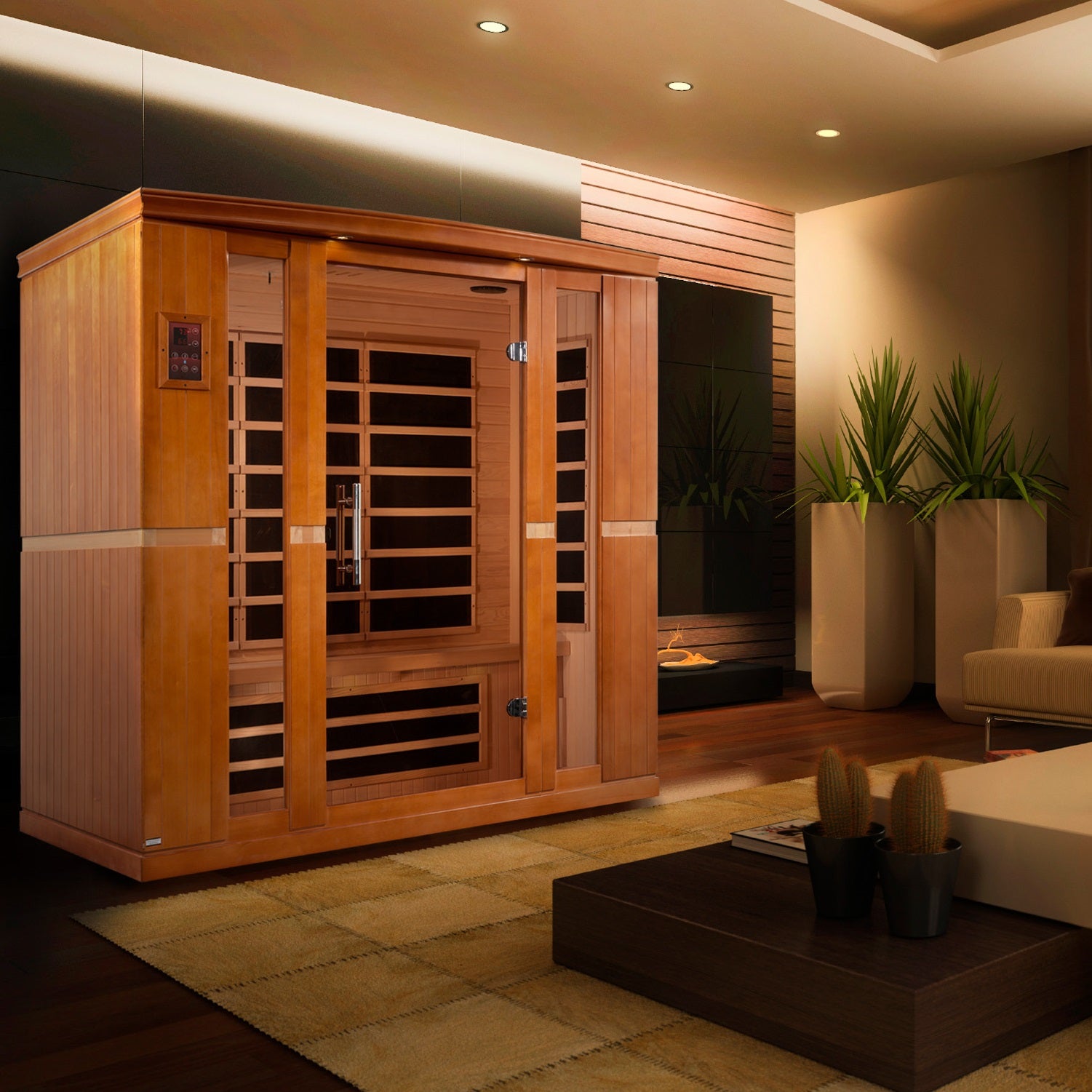 Dynamic Bergamo Elite 4–Person Ultra Low-EMF Infrared Sauna (Canadian Hemlock) — with Chromotherapy, Bronze Glass & Bluetooth Audio