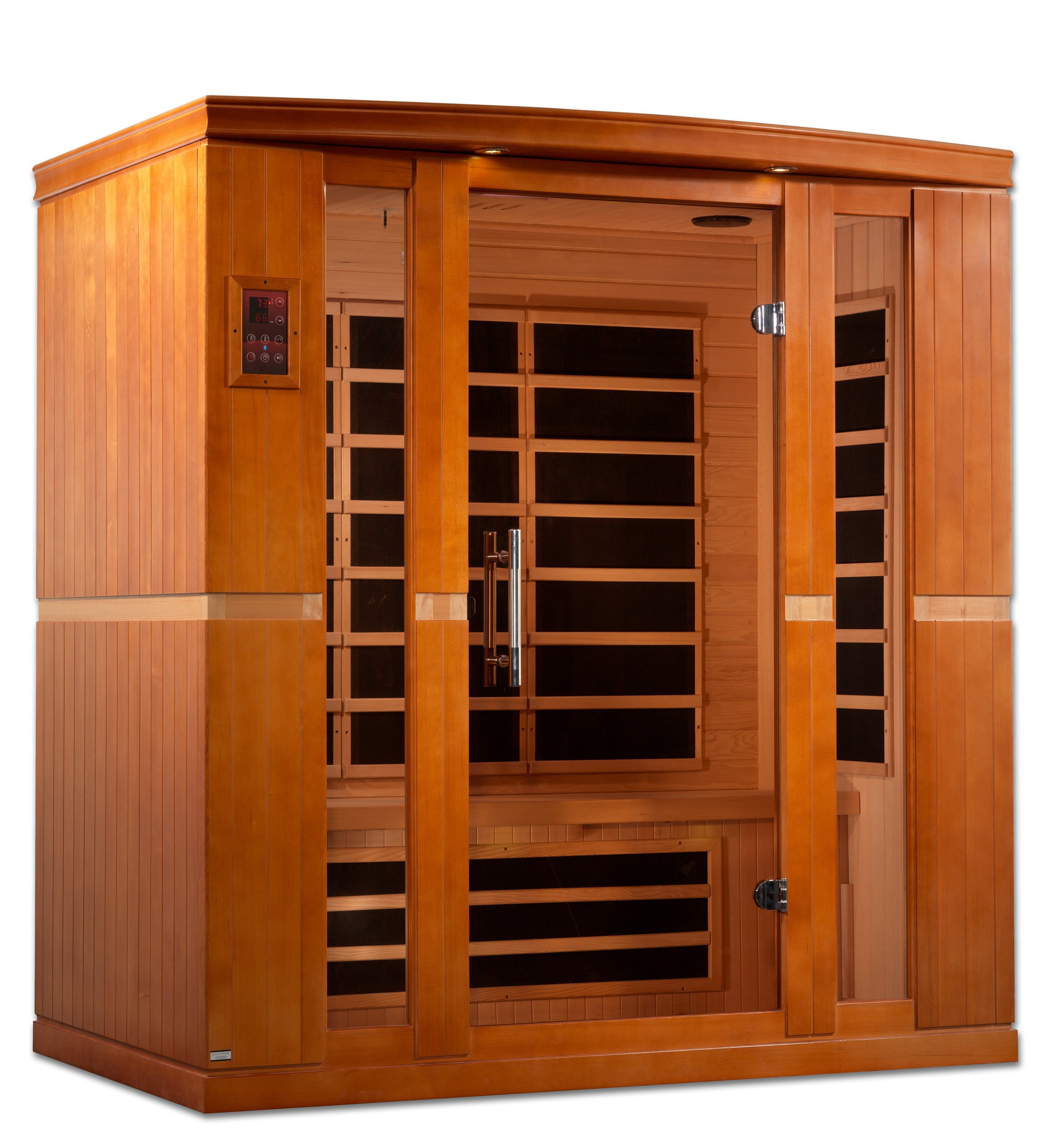 Dynamic Bergamo Elite 4–Person Ultra Low-EMF Infrared Sauna (Canadian Hemlock) — with Chromotherapy, Bronze Glass & Bluetooth Audio