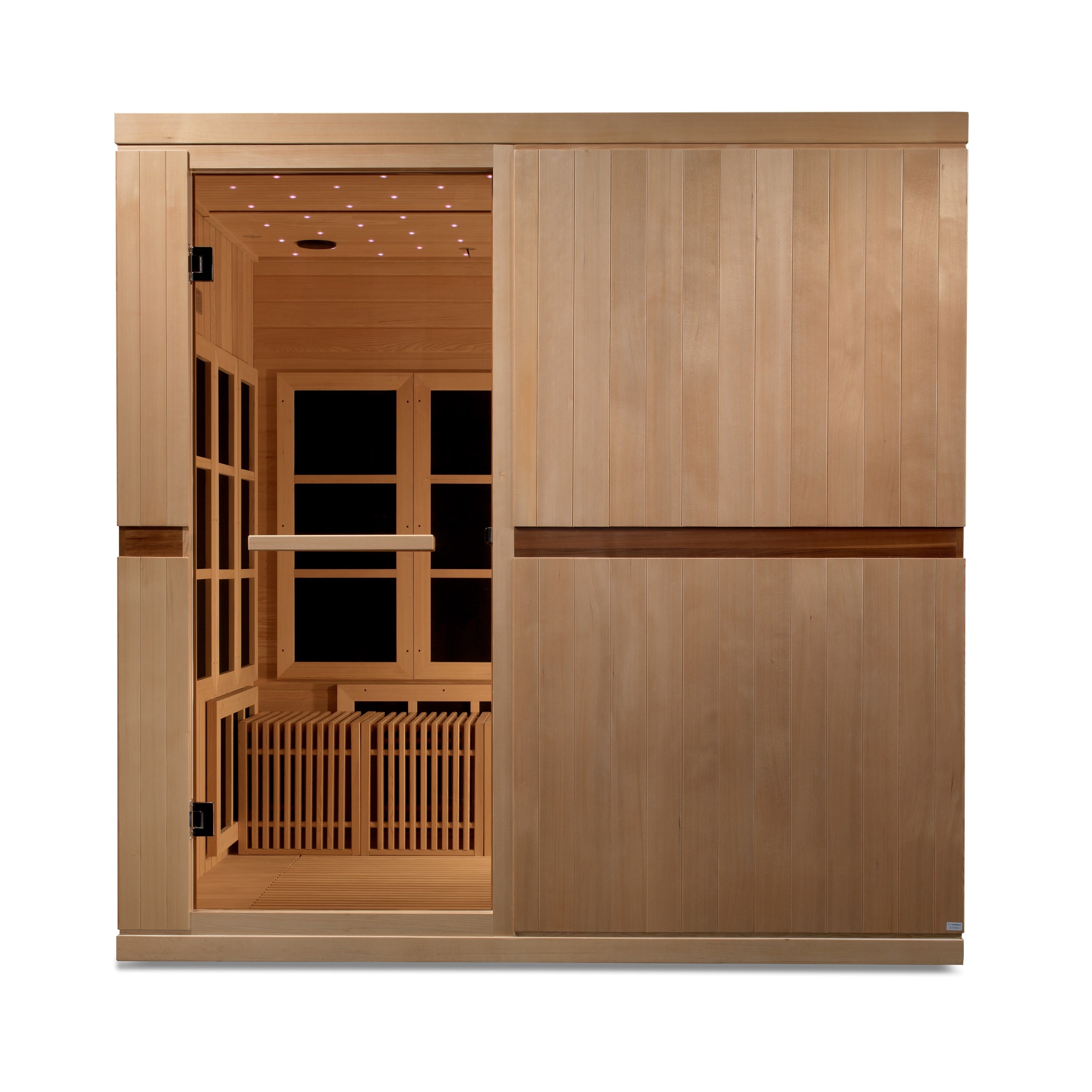 Golden Designs Catalonia 8–Person Near Zero-EMF FAR Infrared Sauna (Canadian Hemlock) — with Chromotherapy, Bluetooth Audio & Galaxy Star Ceiling