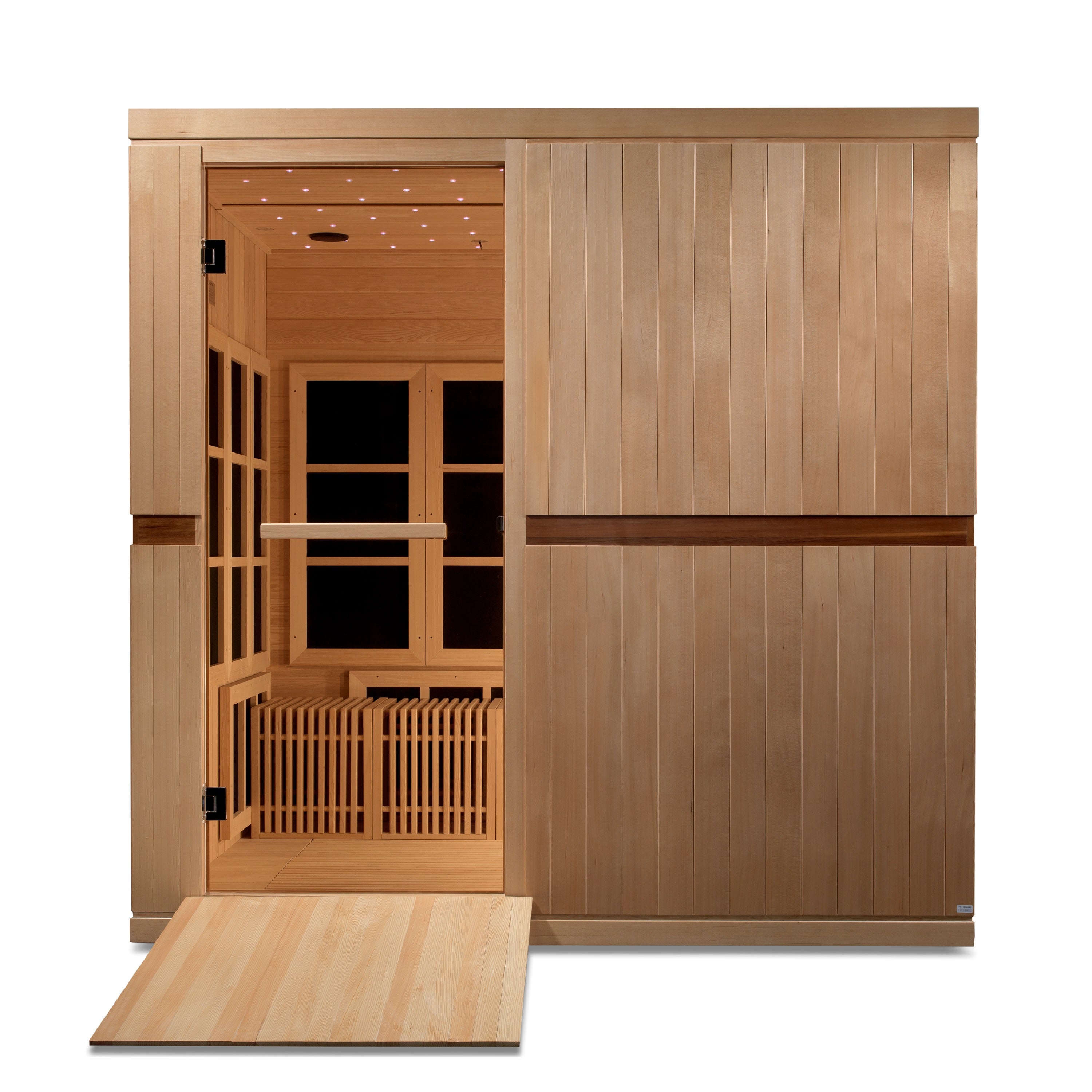 Golden Designs Catalonia 8–Person Near Zero-EMF FAR Infrared Sauna (Canadian Hemlock) — with Chromotherapy, Bluetooth Audio & Galaxy Star Ceiling