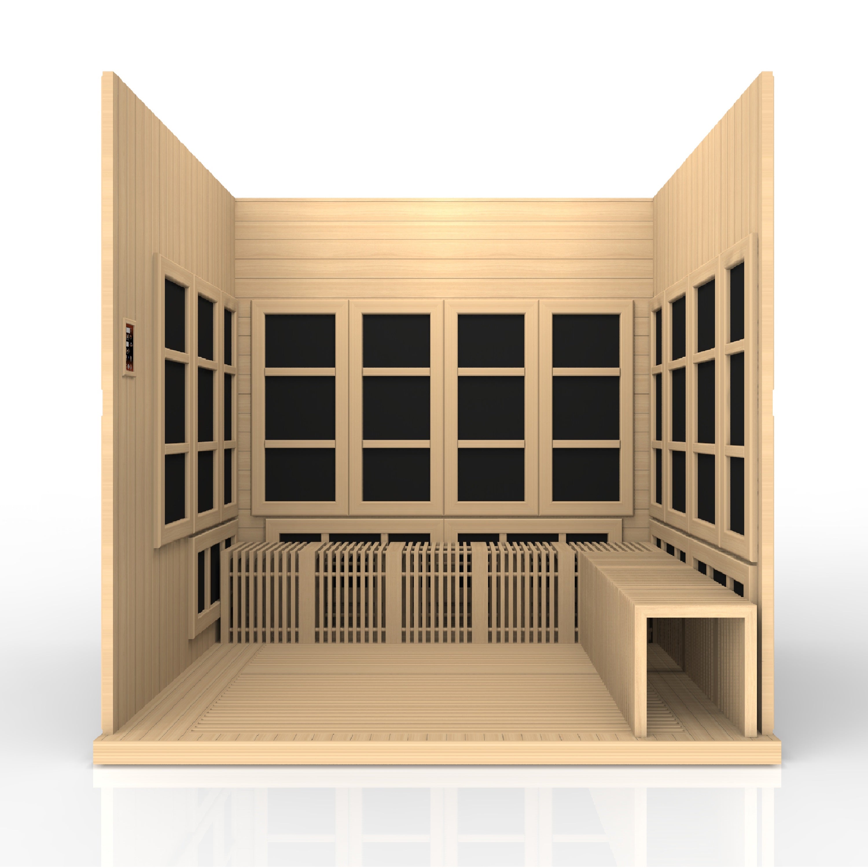 Golden Designs Catalonia 8–Person Near Zero-EMF FAR Infrared Sauna (Canadian Hemlock) — with Chromotherapy, Bluetooth Audio & Galaxy Star Ceiling