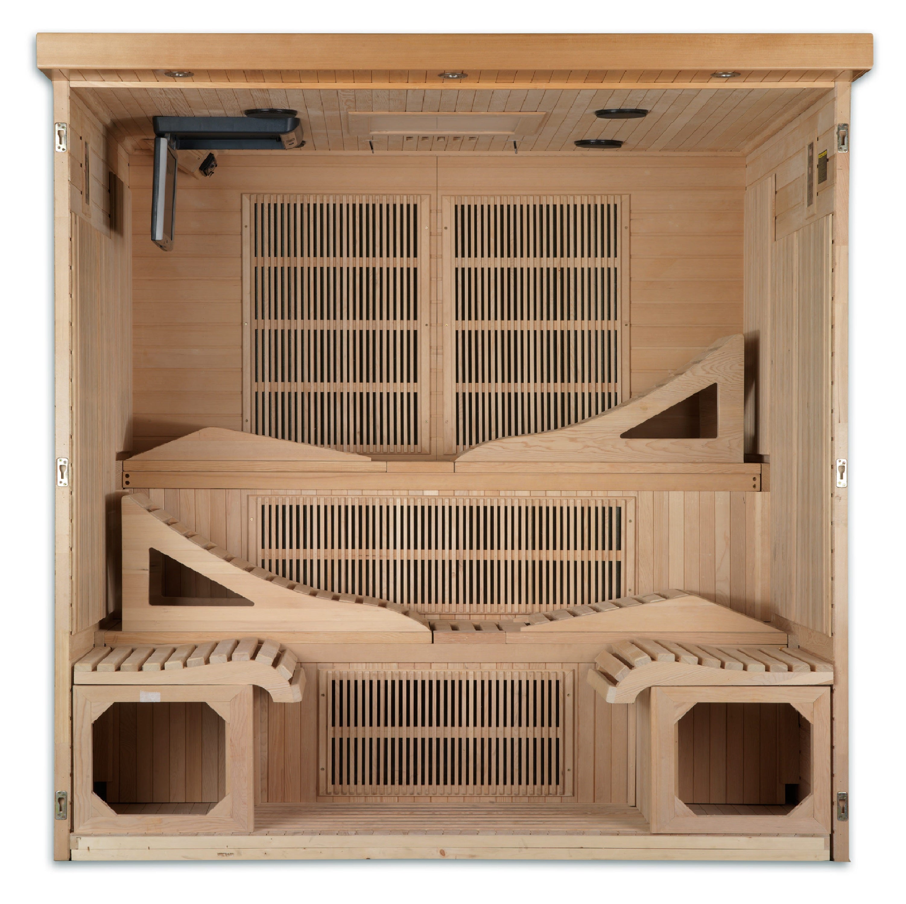 Golden Designs Monaco 6–Person Near Zero-EMF FAR Infrared Sauna (Canadian Hemlock) — with Chromotherapy, Bluetooth Audio & DVD Player