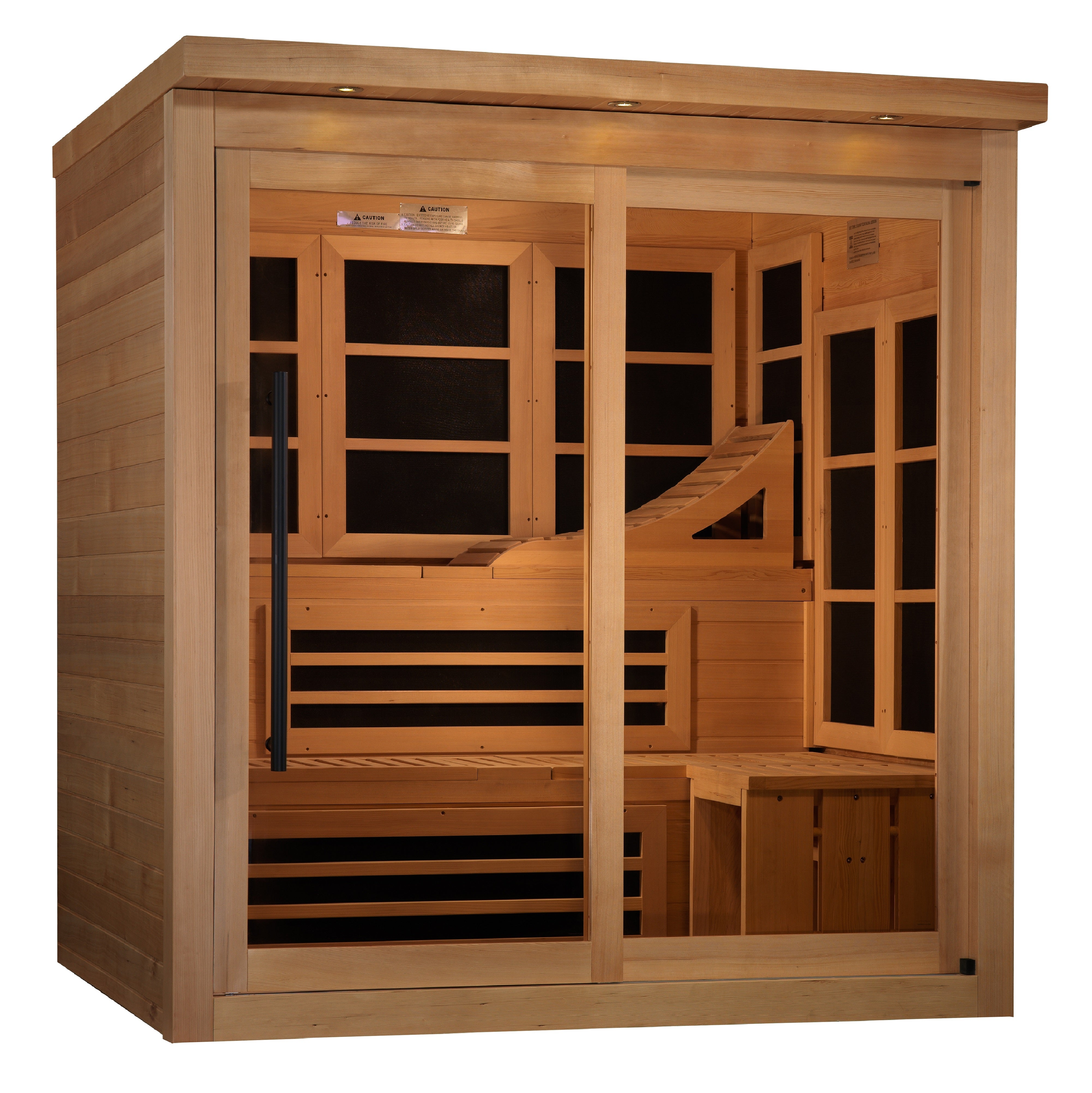 Golden Designs Monaco Limited Edition 6–Person Near Zero-EMF FAR Infrared Sauna (Canadian Hemlock) — with Chromotherapy, Bluetooth Audio & DVD Player
