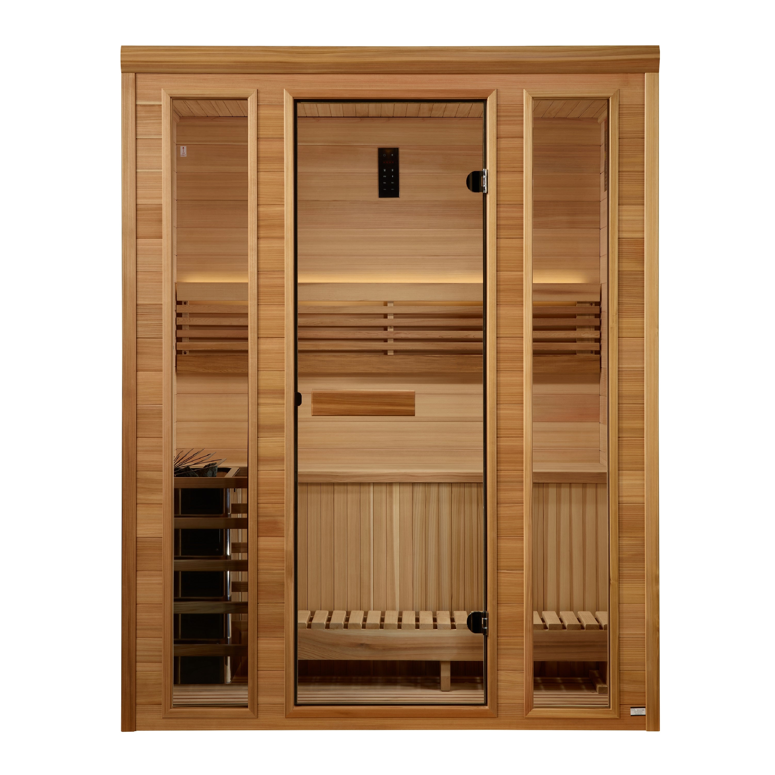 Golden Designs 2025 “Andermatt Edition” 2–3 Person Traditional Steam Sauna (Pacific Premium Clear Cedar) — with Chromotherapy & Bluetooth Audio