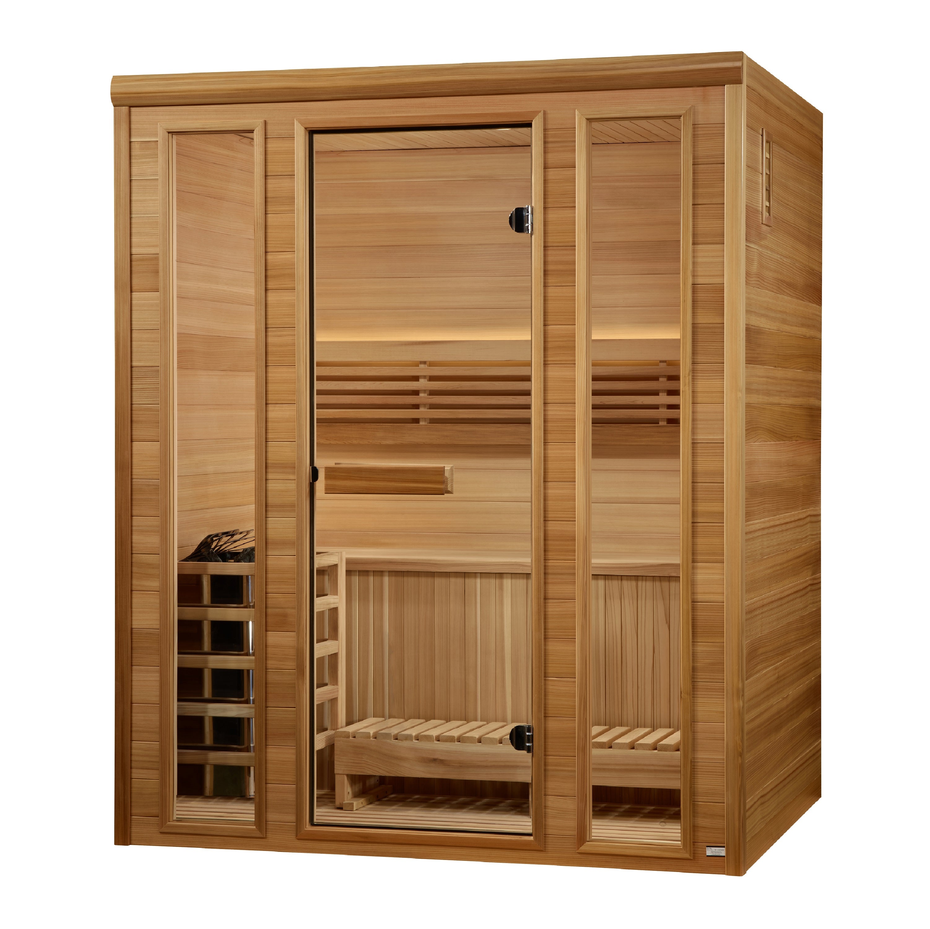 Golden Designs 2025 “Andermatt Edition” 2–3 Person Traditional Steam Sauna (Pacific Premium Clear Cedar) — with Chromotherapy & Bluetooth Audio