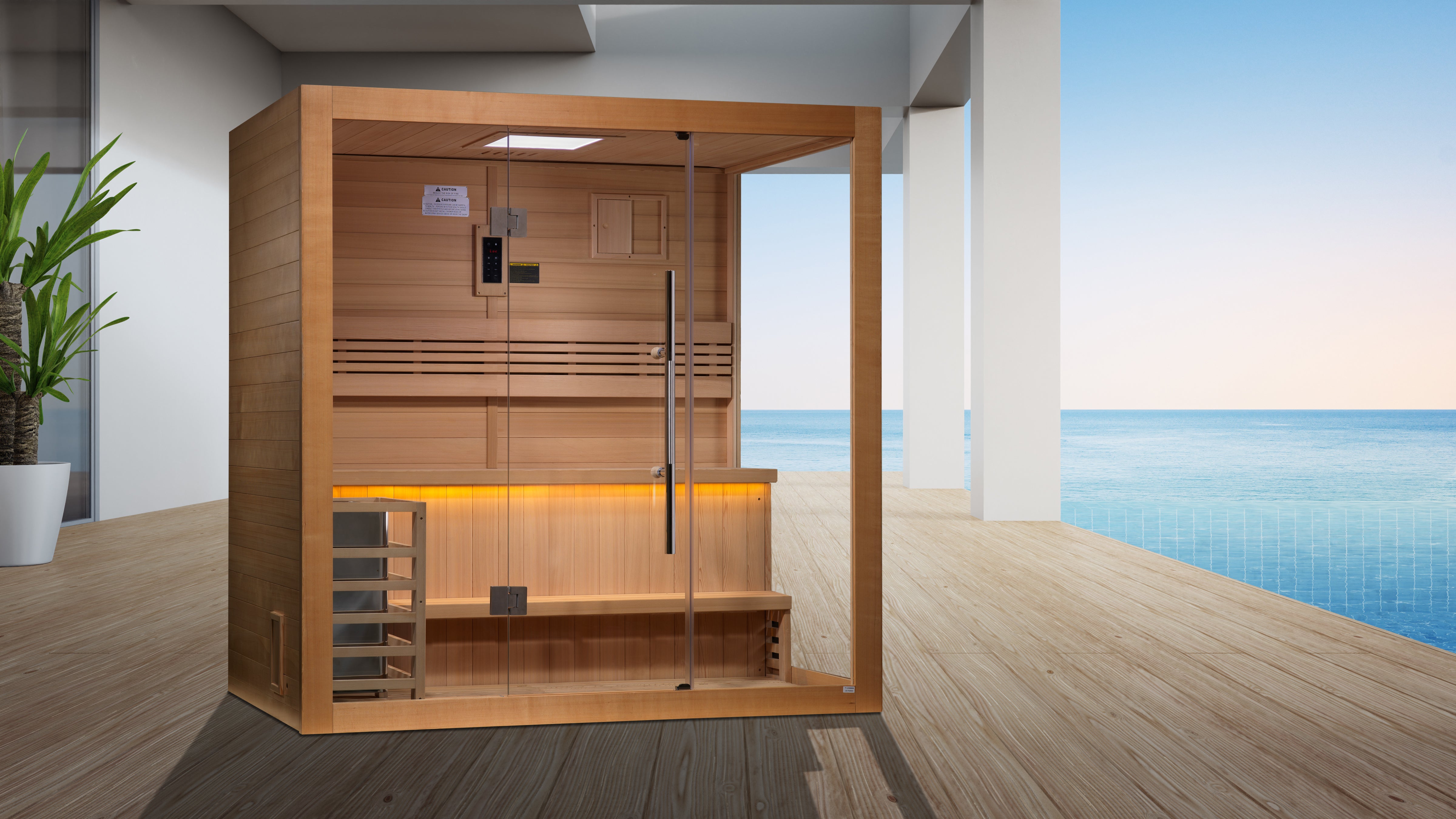 Golden Designs “Forssa Edition” 3–Person Indoor Traditional Steam Sauna (Hemlock Exterior & Canadian Red Cedar Interior) — with Chromotherapy & Bluetooth Audio