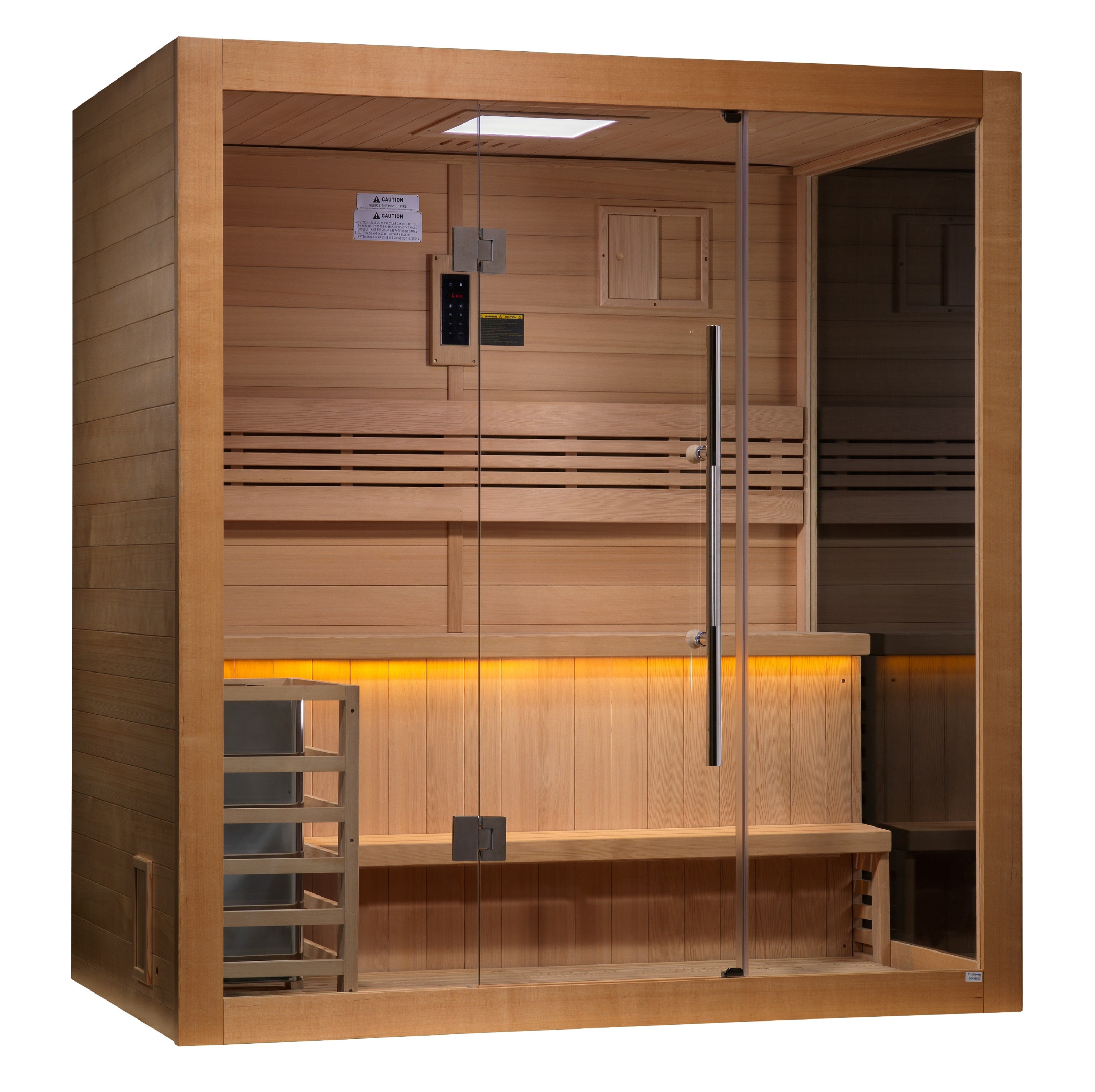 Golden Designs “Forssa Edition” 3–Person Indoor Traditional Steam Sauna (Hemlock Exterior & Canadian Red Cedar Interior) — with Chromotherapy & Bluetooth Audio