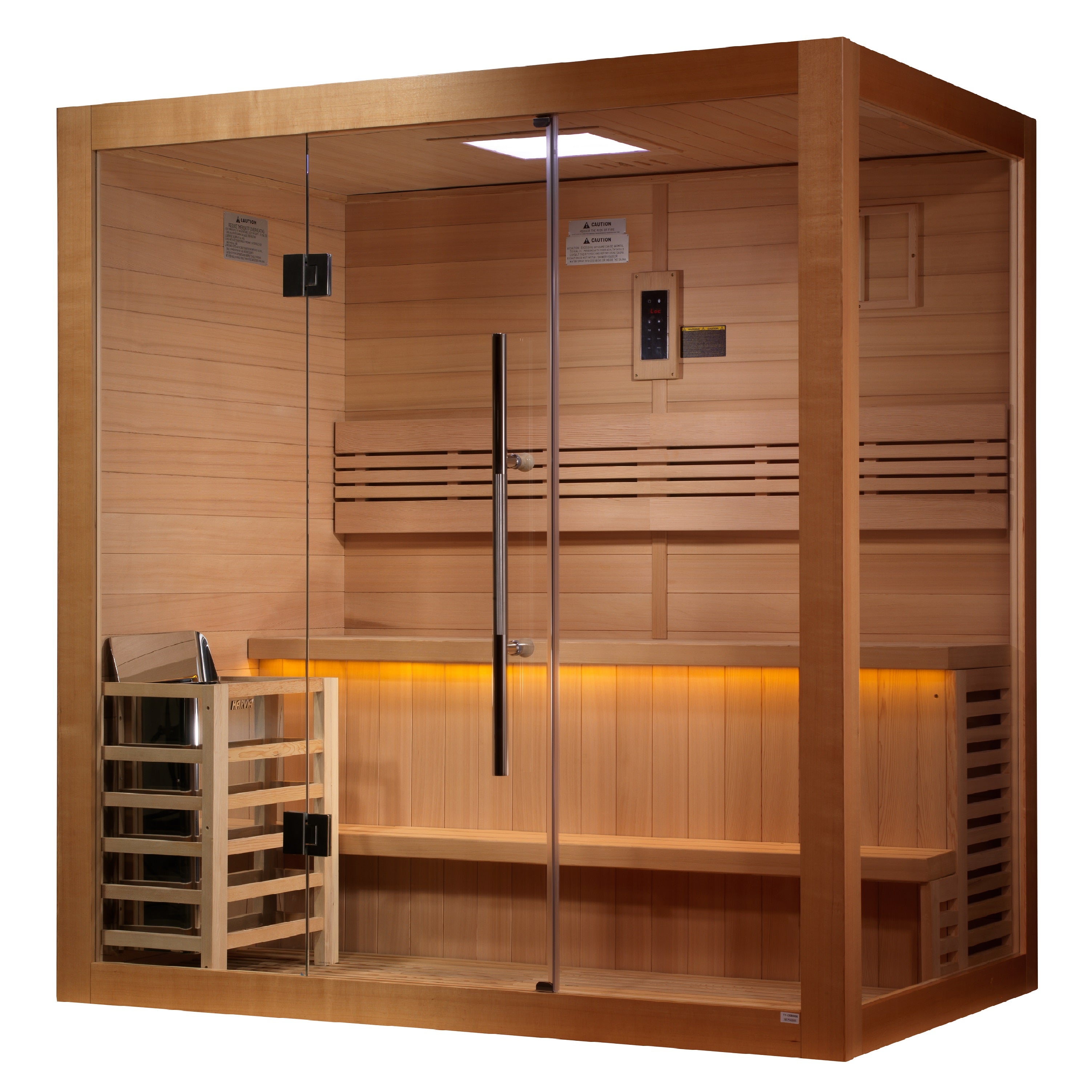 Golden Designs “Forssa Edition” 3–Person Indoor Traditional Steam Sauna (Hemlock Exterior & Canadian Red Cedar Interior) — with Chromotherapy & Bluetooth Audio