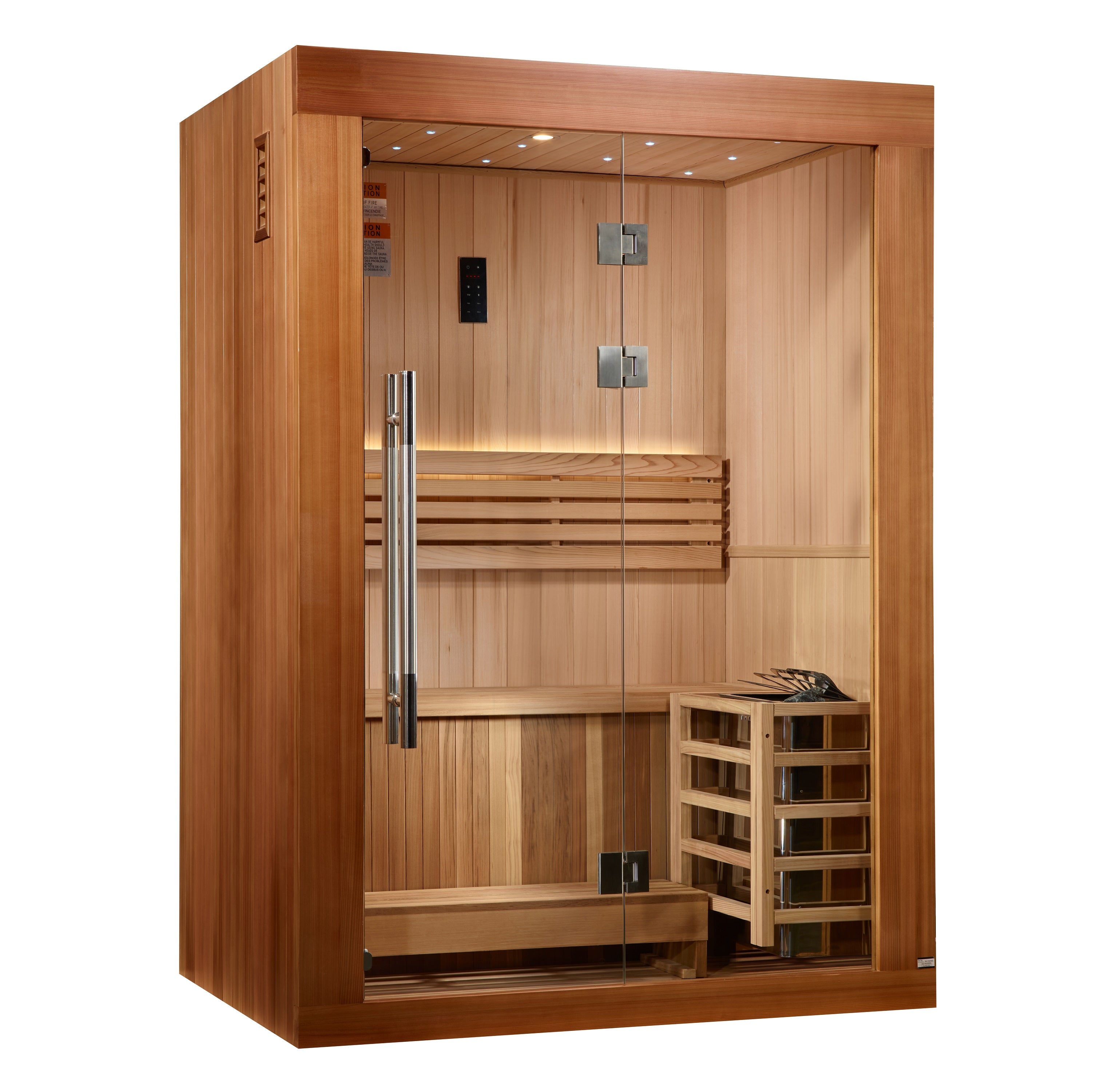 Golden Designs 2025 Updated “Sundsvall Edition” 2–Person Traditional Steam Sauna (Canadian Red Cedar Interior & Pacific Premium Clear Cedar Exterior) — with Chromotherapy & Bluetooth Audio