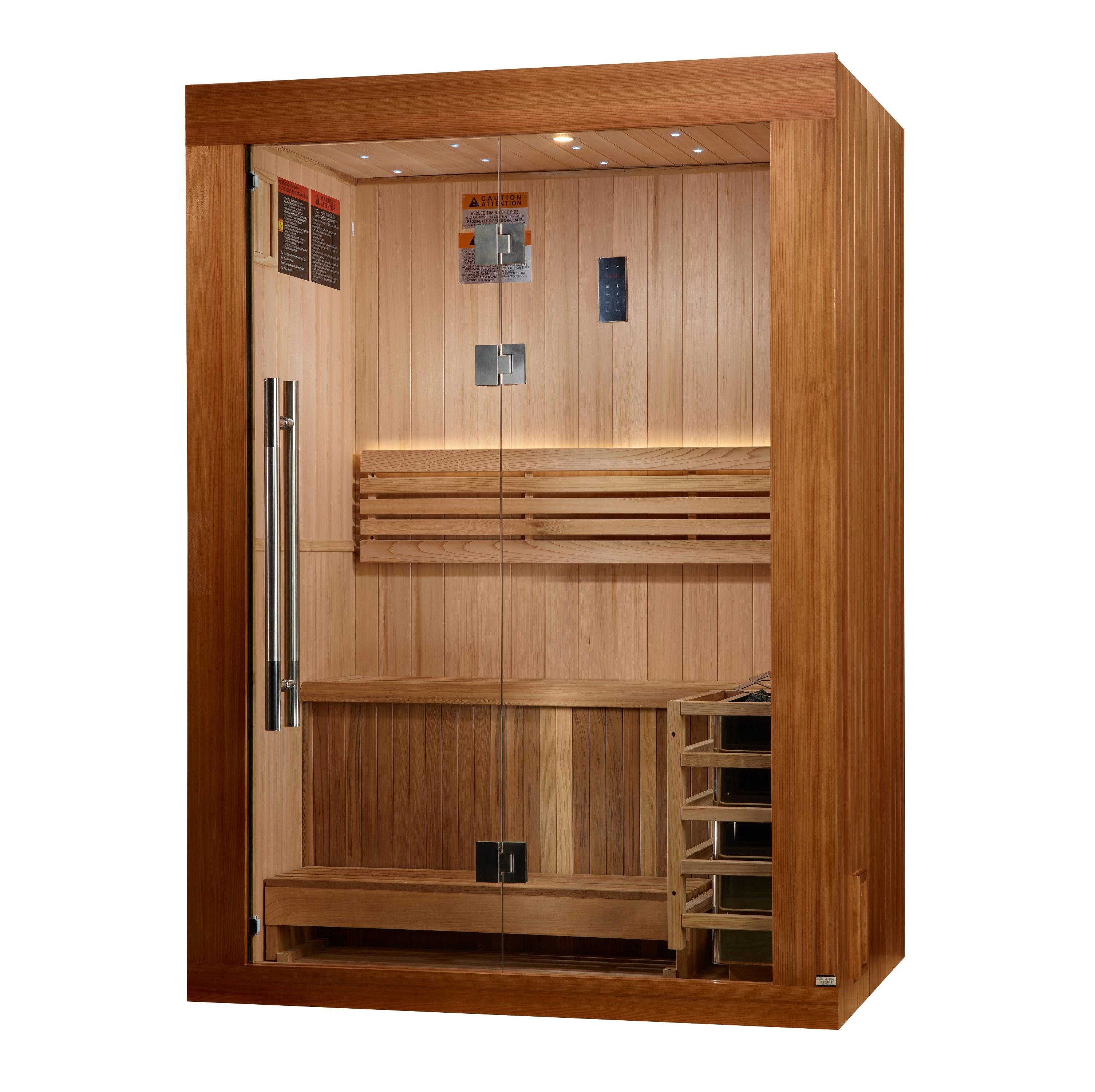 Golden Designs 2025 Updated “Sundsvall Edition” 2–Person Traditional Steam Sauna (Canadian Red Cedar Interior & Pacific Premium Clear Cedar Exterior) — with Chromotherapy & Bluetooth Audio