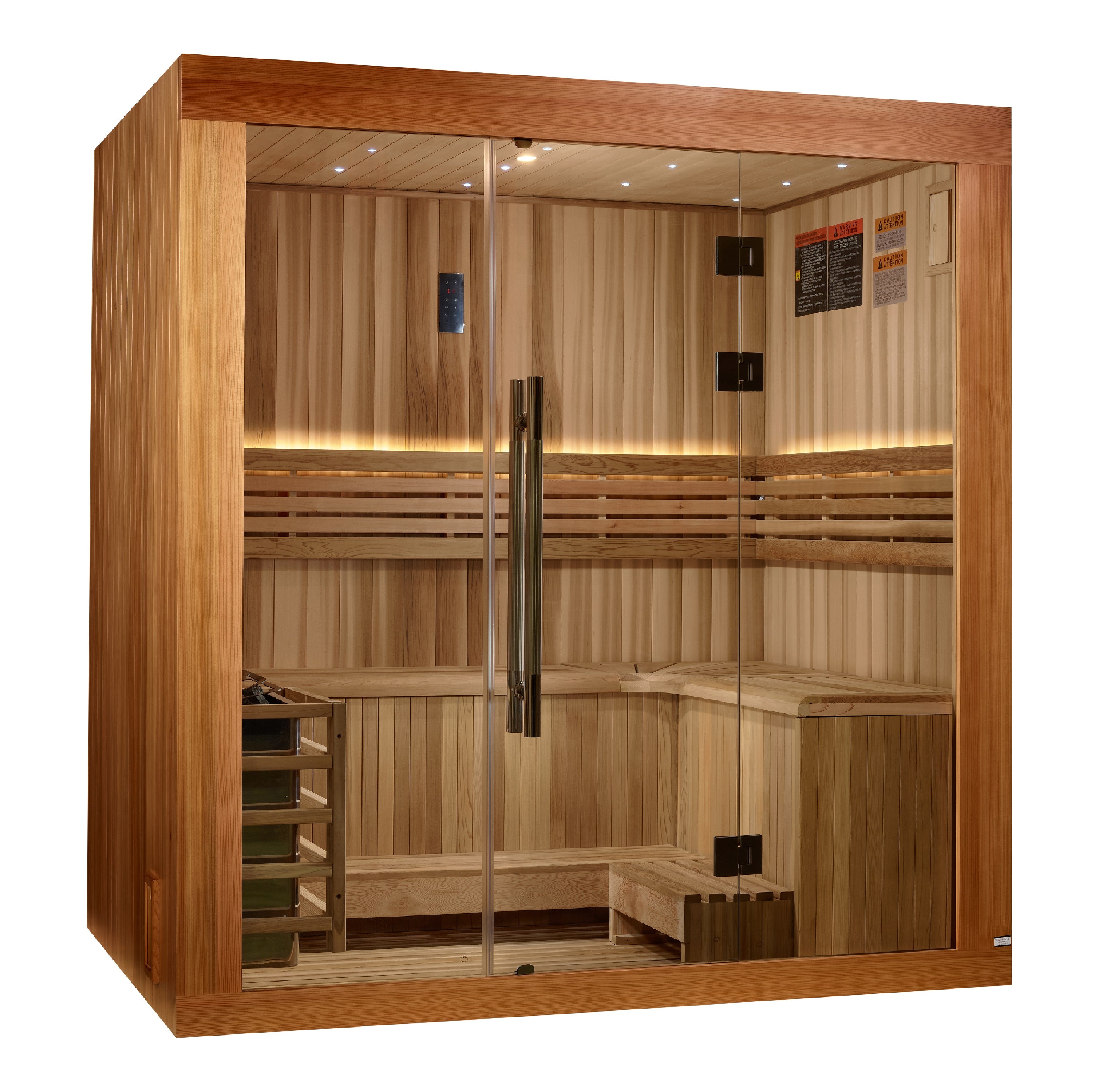 Golden Designs 2025 Updated “Copenhagen Edition” 4–5 Person Traditional Steam Sauna (Canadian Red Cedar Interior & Pacific Premium Clear Cedar Exterior) — with Chromotherapy & Bluetooth Audio