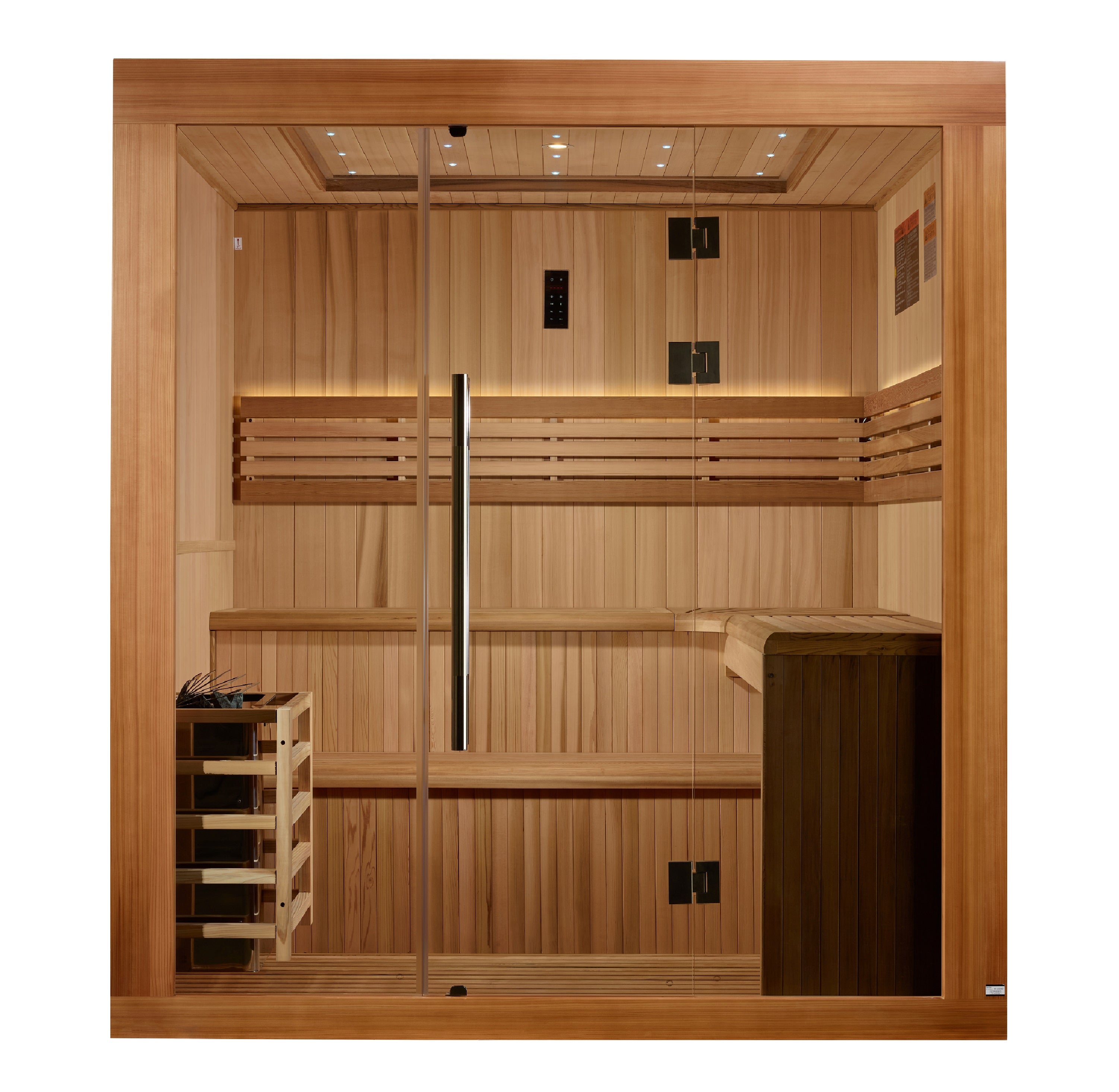 Golden Designs 2025 Updated “Osla Edition” 5–6 Person Traditional Steam Sauna (Canadian Red Cedar Interior & Pacific Premium Clear Cedar Exterior) — with Chromotherapy & Bluetooth Audio