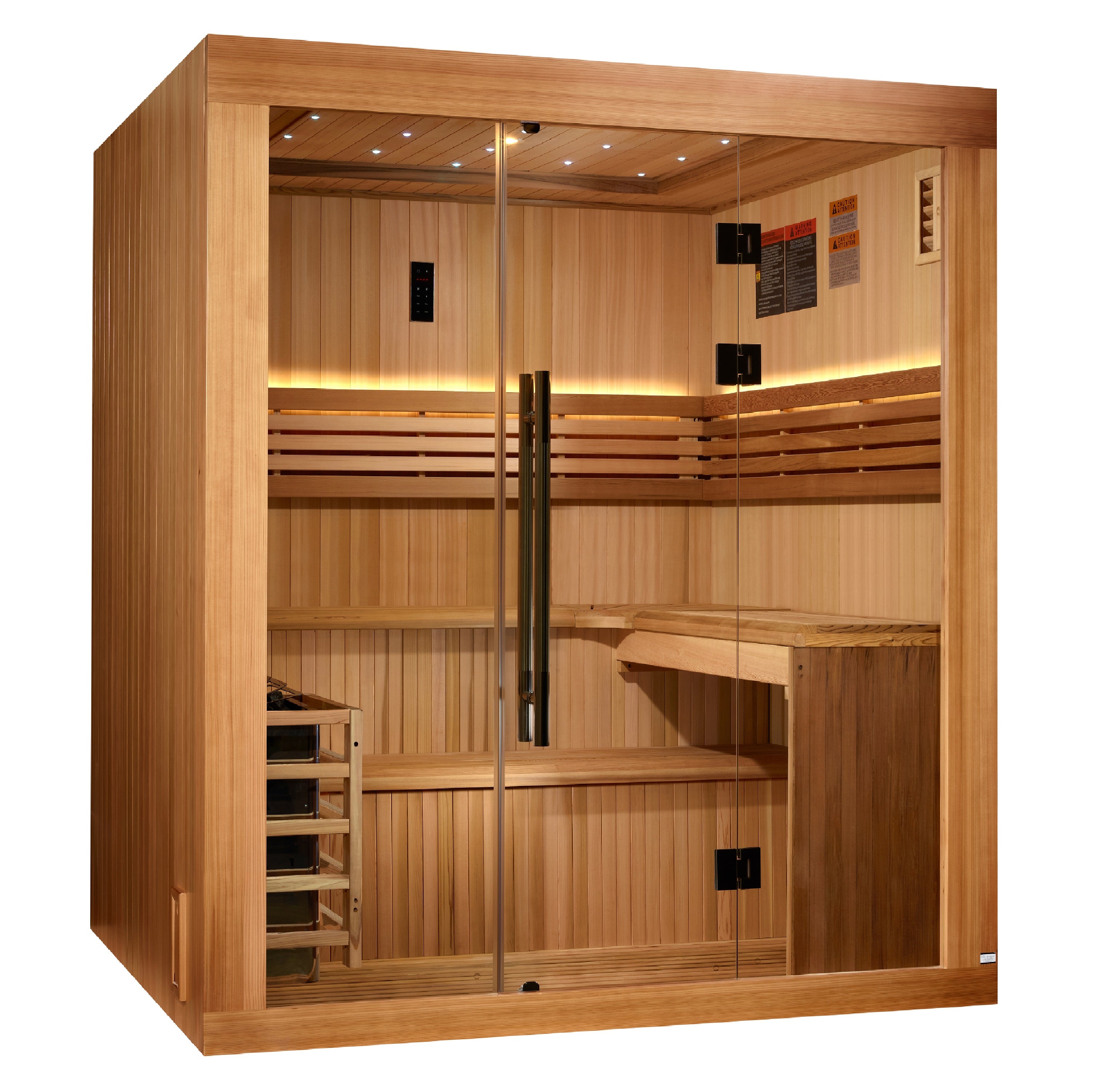 Golden Designs 2025 Updated “Osla Edition” 5–6 Person Traditional Steam Sauna (Canadian Red Cedar Interior & Pacific Premium Clear Cedar Exterior) — with Chromotherapy & Bluetooth Audio