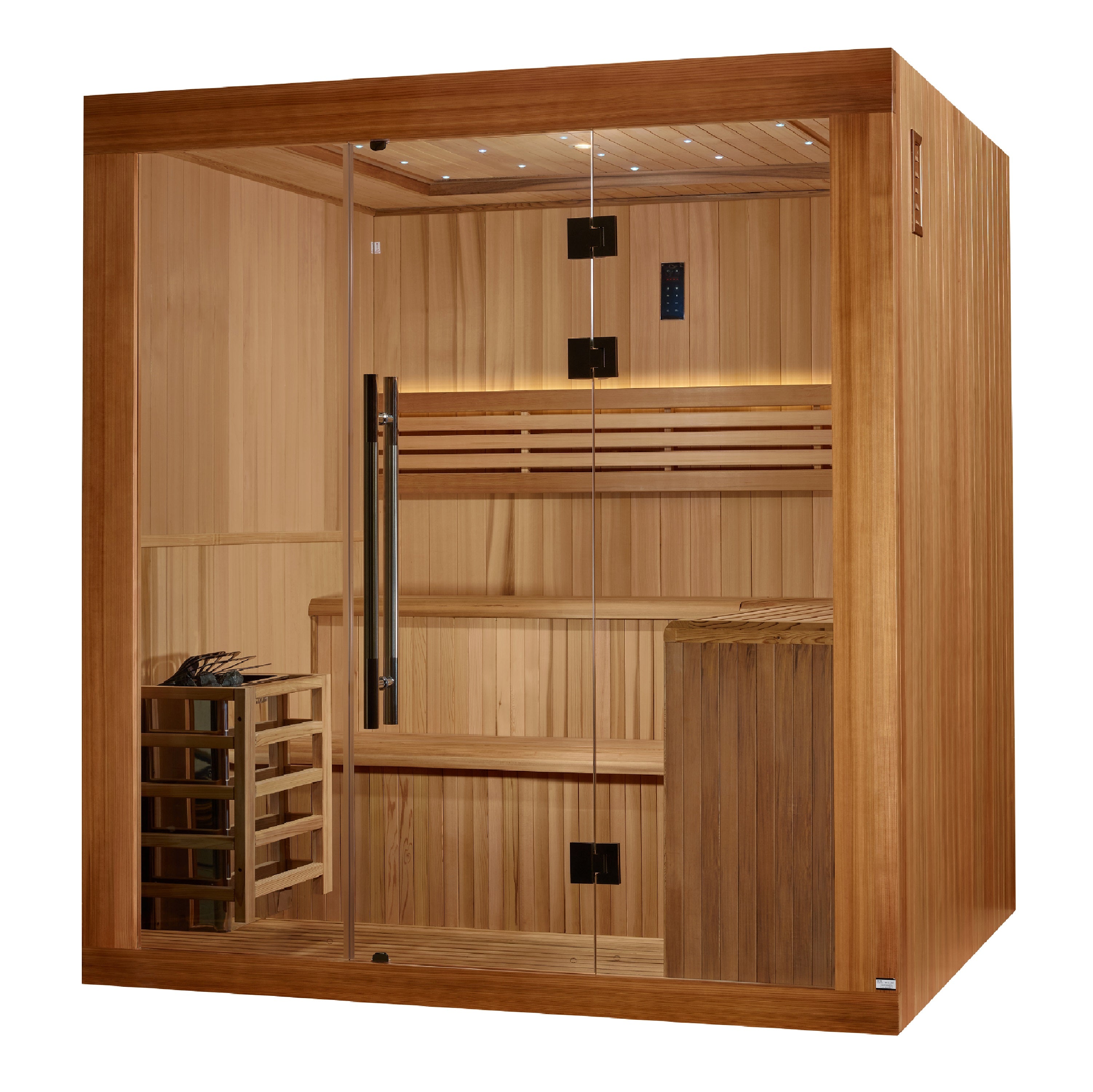Golden Designs 2025 Updated “Osla Edition” 5–6 Person Traditional Steam Sauna (Canadian Red Cedar Interior & Pacific Premium Clear Cedar Exterior) — with Chromotherapy & Bluetooth Audio