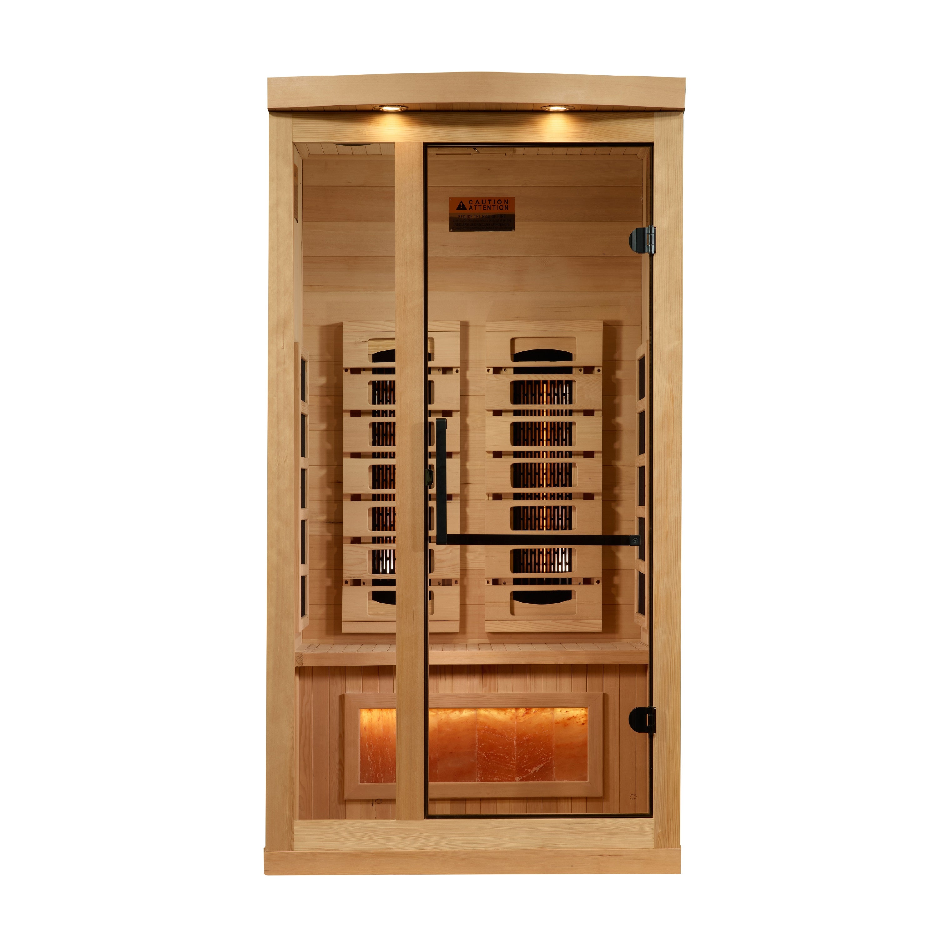 Golden Designs 1–2 Person Full-Spectrum Near Zero-EMF Infrared Sauna (Canadian Hemlock) — with Himalayan Salt Bar, Chromotherapy & Bluetooth Audio