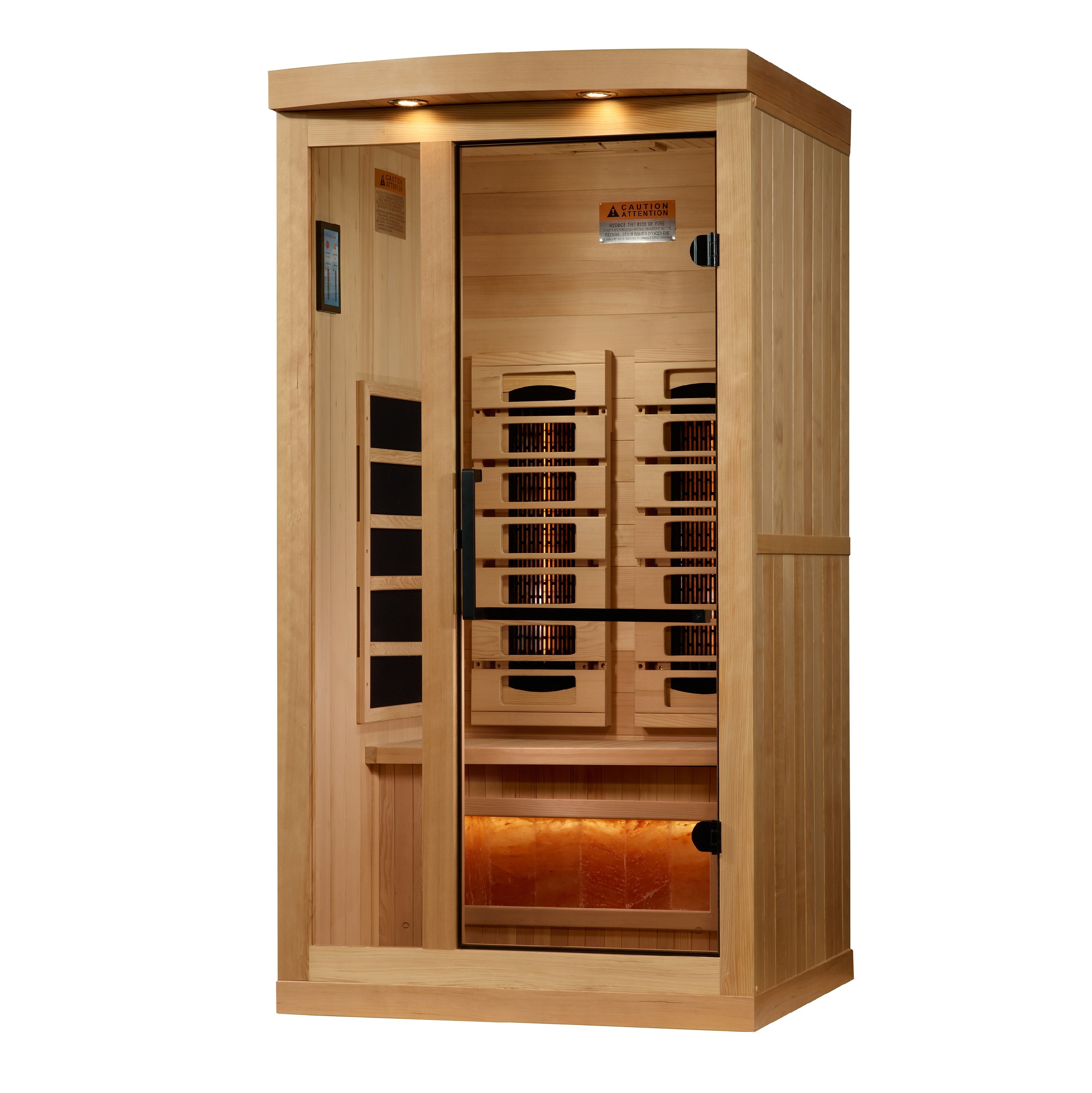 Golden Designs 1–2 Person Full-Spectrum Near Zero-EMF Infrared Sauna (Canadian Hemlock) — with Himalayan Salt Bar, Chromotherapy & Bluetooth Audio