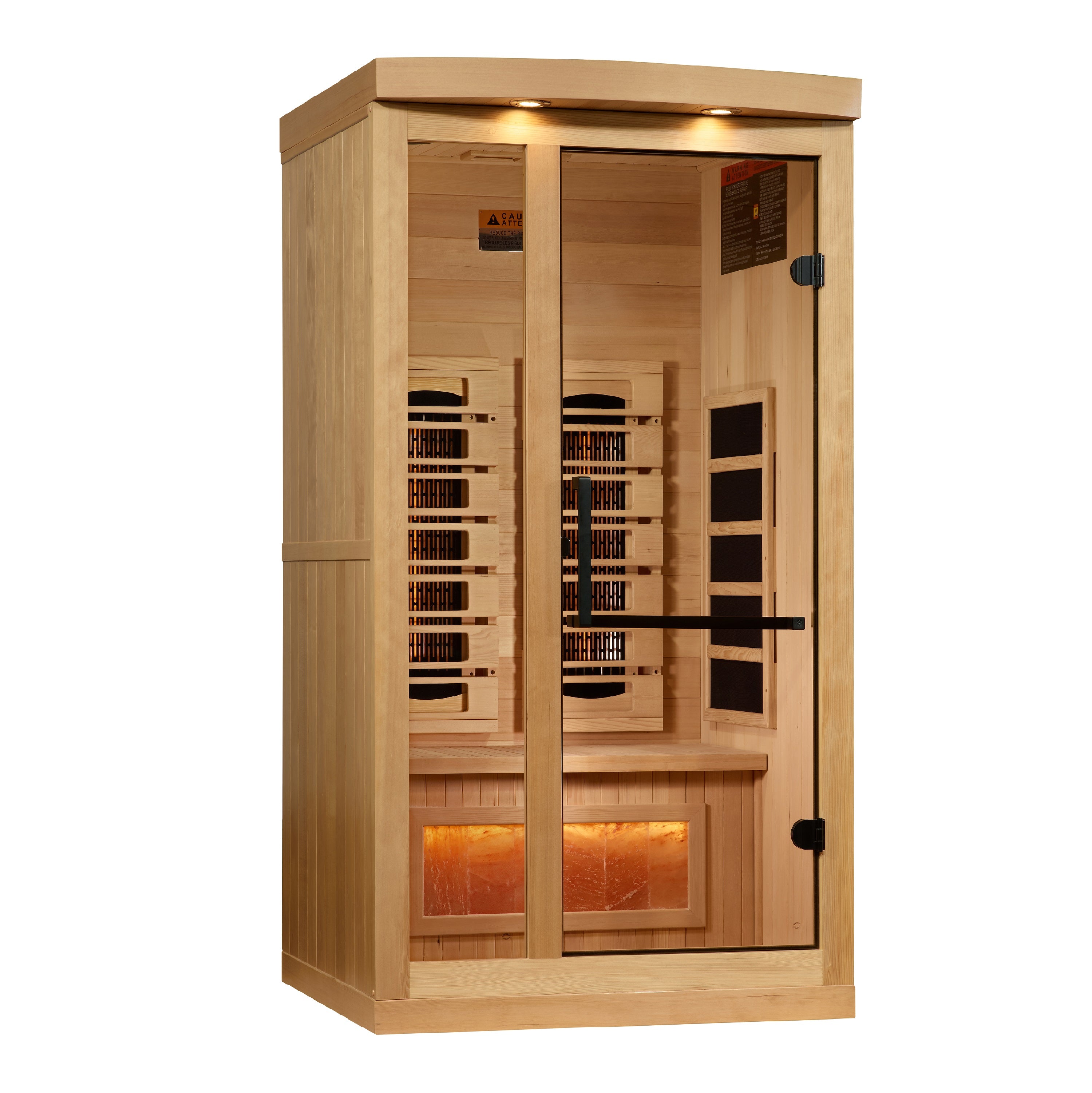Golden Designs 1–2 Person Full-Spectrum Near Zero-EMF Infrared Sauna (Canadian Hemlock) — with Himalayan Salt Bar, Chromotherapy & Bluetooth Audio