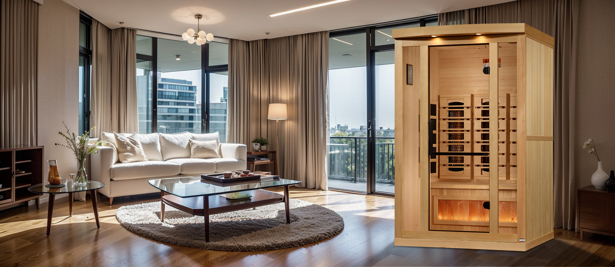 Golden Designs 2–Person Near Zero-EMF Full Spectrum Infrared Sauna (Canadian Hemlock) — with Chromotherapy, Bluetooth Audio & Himalayan Salt Bar