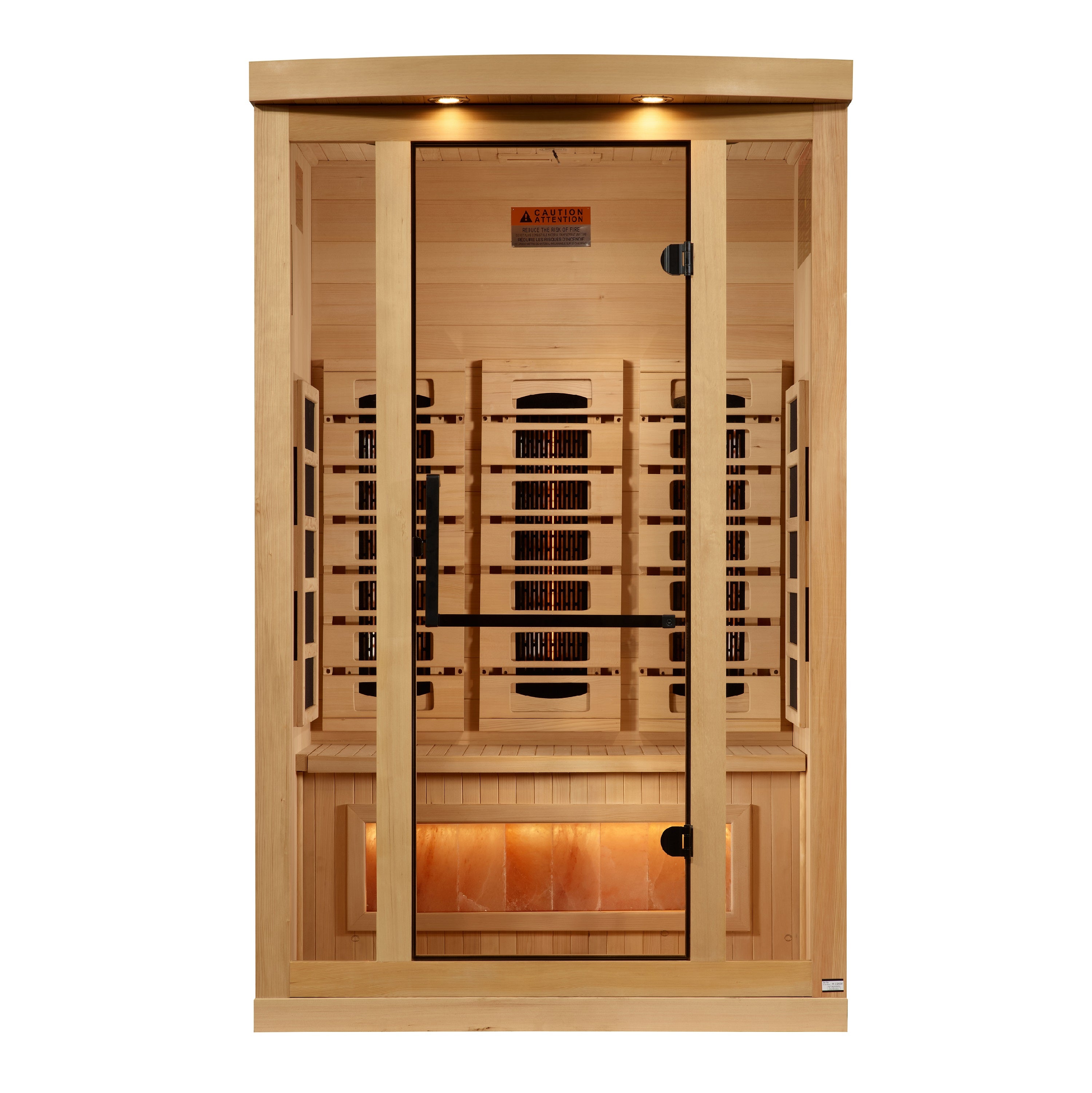 Golden Designs 2–Person Near Zero-EMF Full Spectrum Infrared Sauna (Canadian Hemlock) — with Chromotherapy, Bluetooth Audio & Himalayan Salt Bar