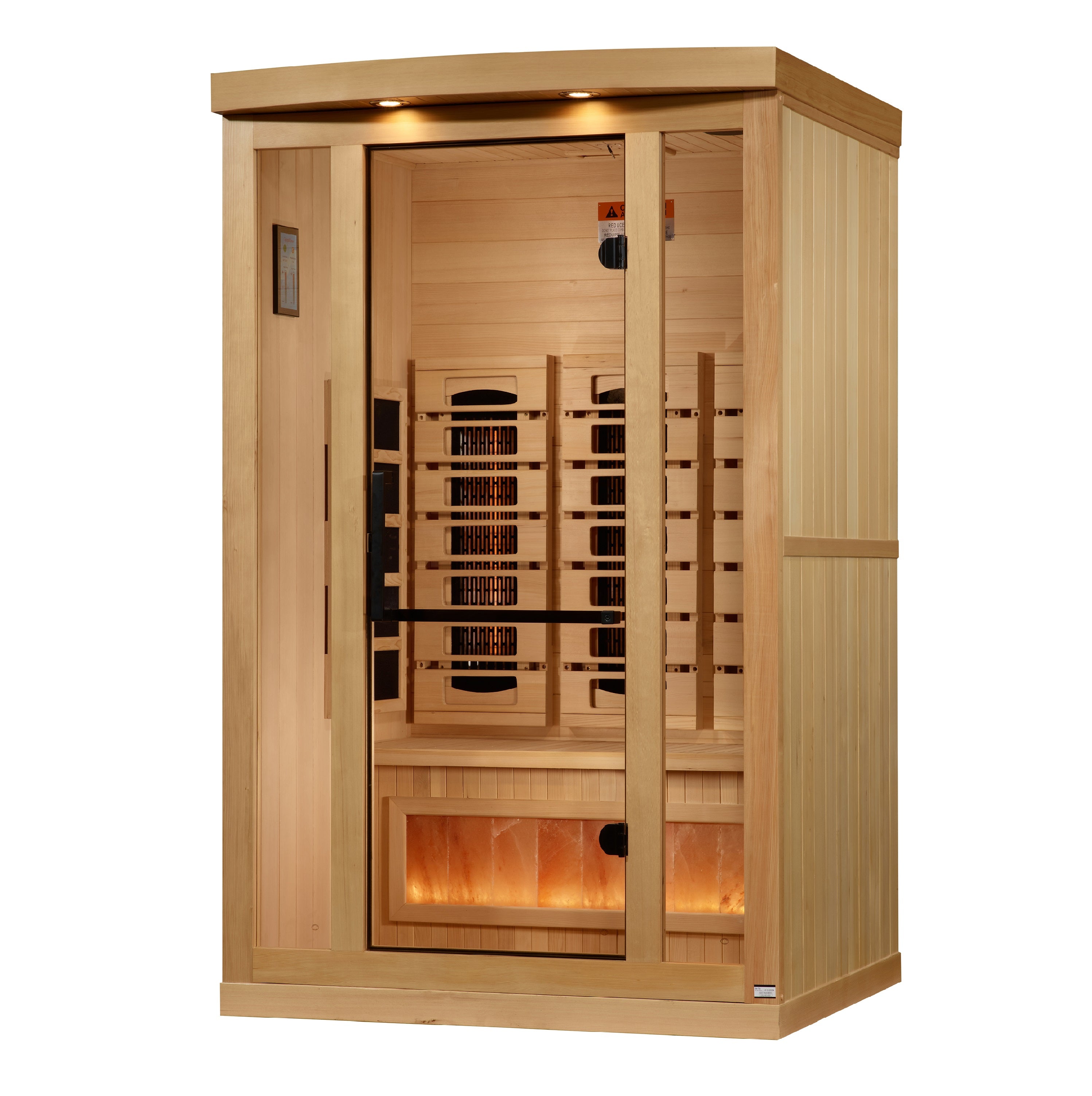 Golden Designs 2–Person Near Zero-EMF Full Spectrum Infrared Sauna (Canadian Hemlock) — with Chromotherapy, Bluetooth Audio & Himalayan Salt Bar