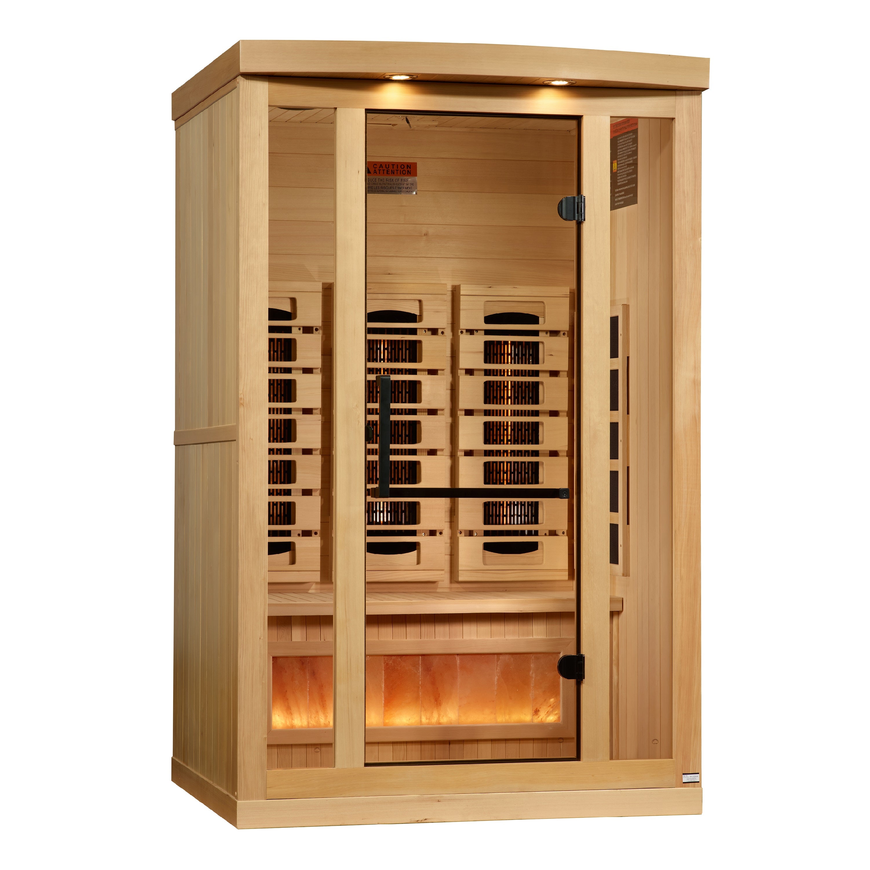 Golden Designs 2–Person Near Zero-EMF Full Spectrum Infrared Sauna (Canadian Hemlock) — with Chromotherapy, Bluetooth Audio & Himalayan Salt Bar