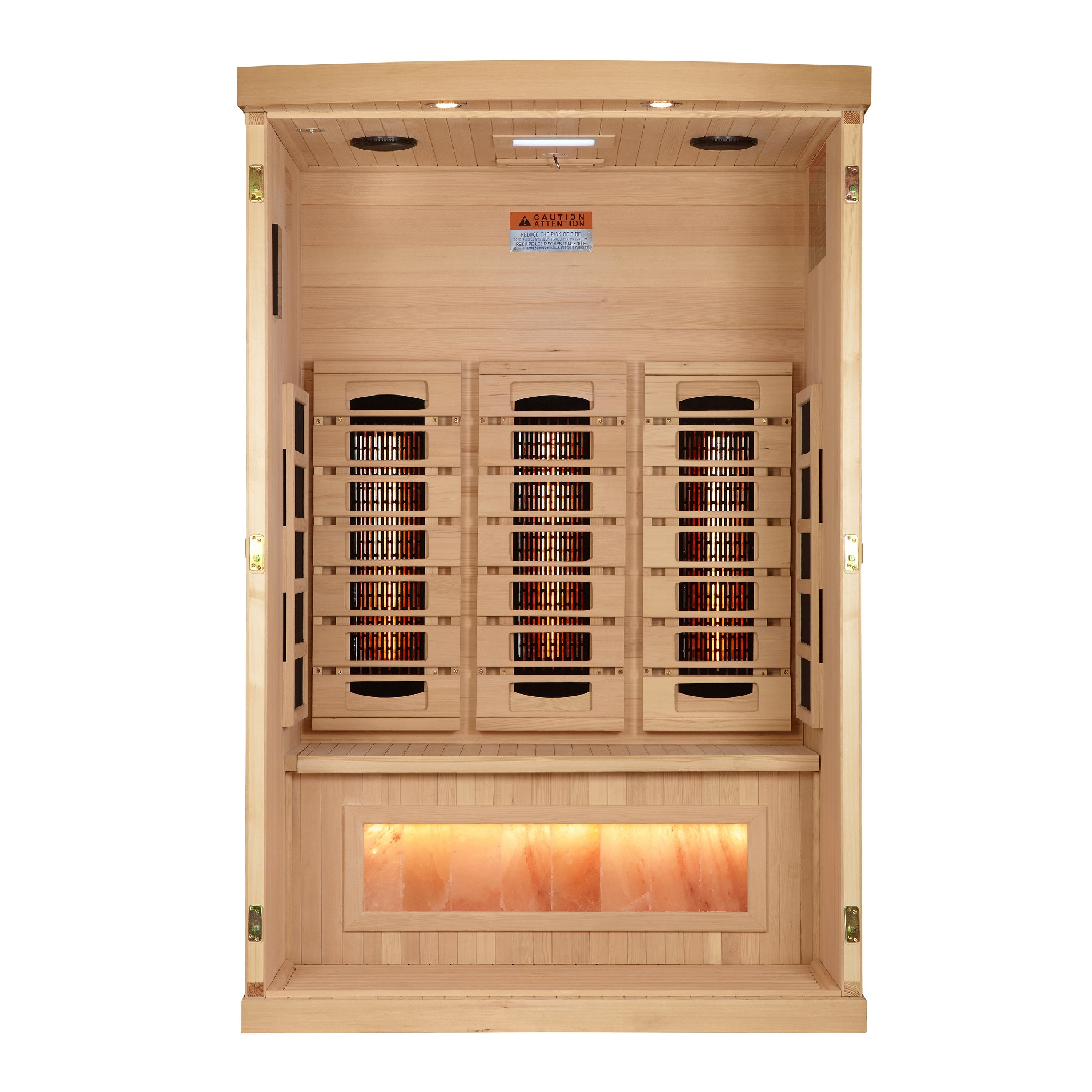 Golden Designs 2–Person Near Zero-EMF Full Spectrum Infrared Sauna (Canadian Hemlock) — with Chromotherapy, Bluetooth Audio & Himalayan Salt Bar