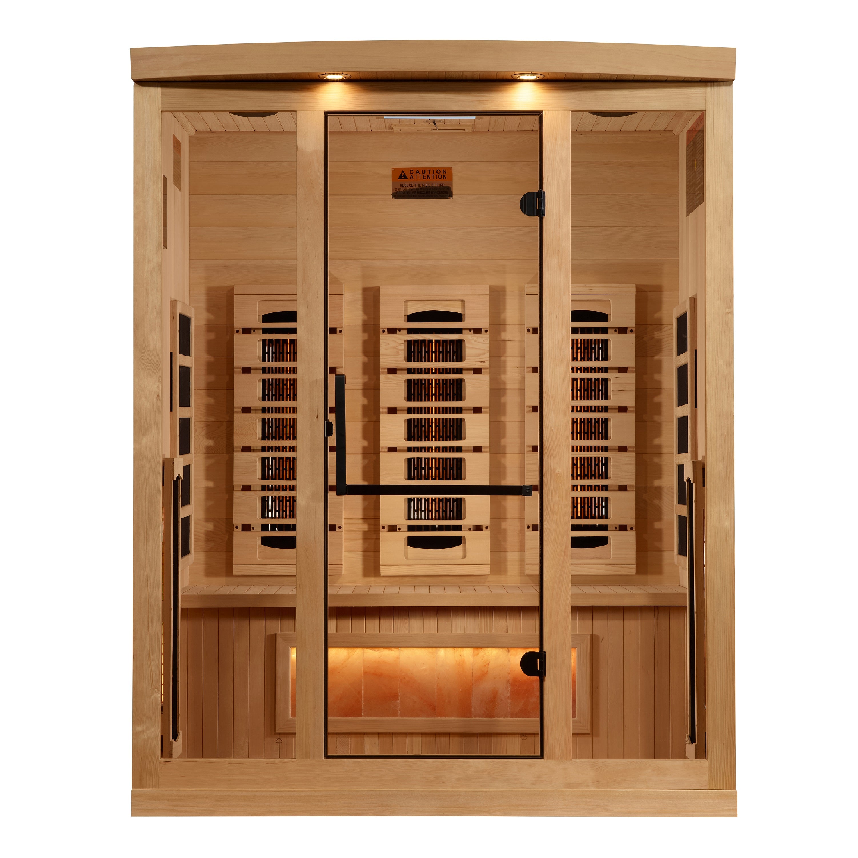 Golden Designs 3–Person Near Zero-EMF Full Spectrum Infrared Sauna (Canadian Hemlock) — with Chromotherapy, Bluetooth Audio & Himalayan Salt Bar