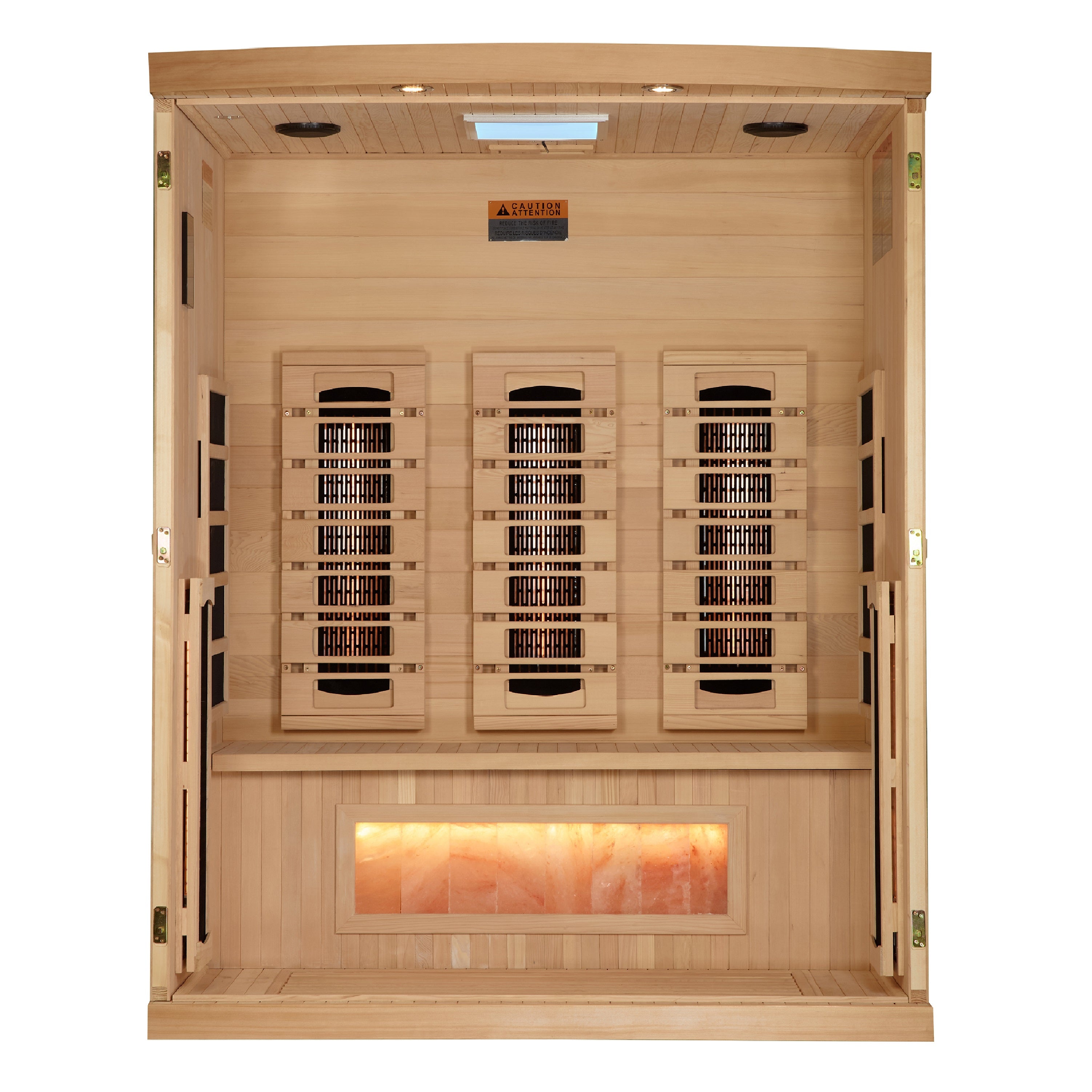 Golden Designs 3–Person Near Zero-EMF Full Spectrum Infrared Sauna (Canadian Hemlock) — with Chromotherapy, Bluetooth Audio & Himalayan Salt Bar