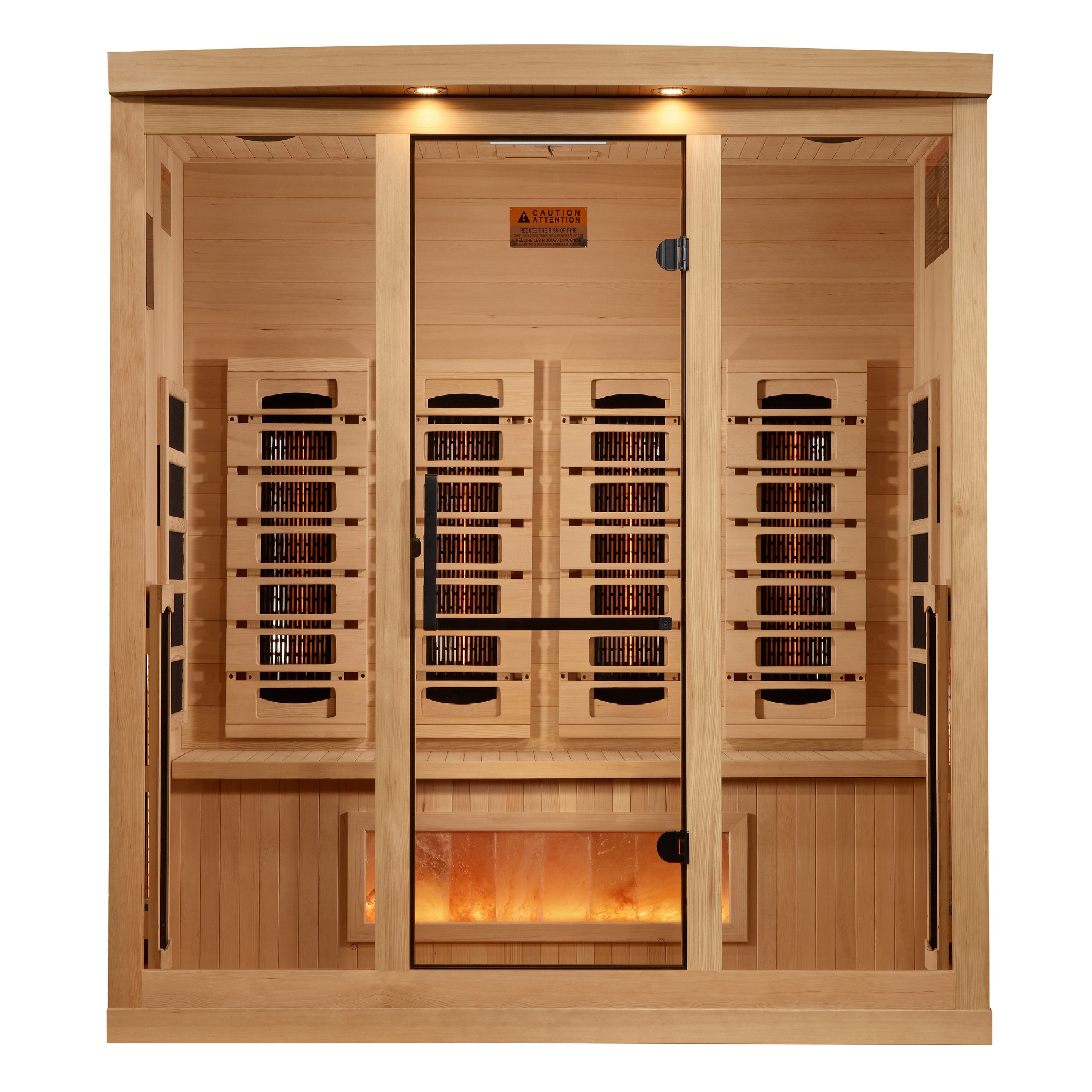 Golden Designs 4–Person Full-Spectrum Near Zero-EMF Infrared Sauna (Canadian Hemlock) — with Himalayan Salt Bar, Chromotherapy & Bluetooth Audio