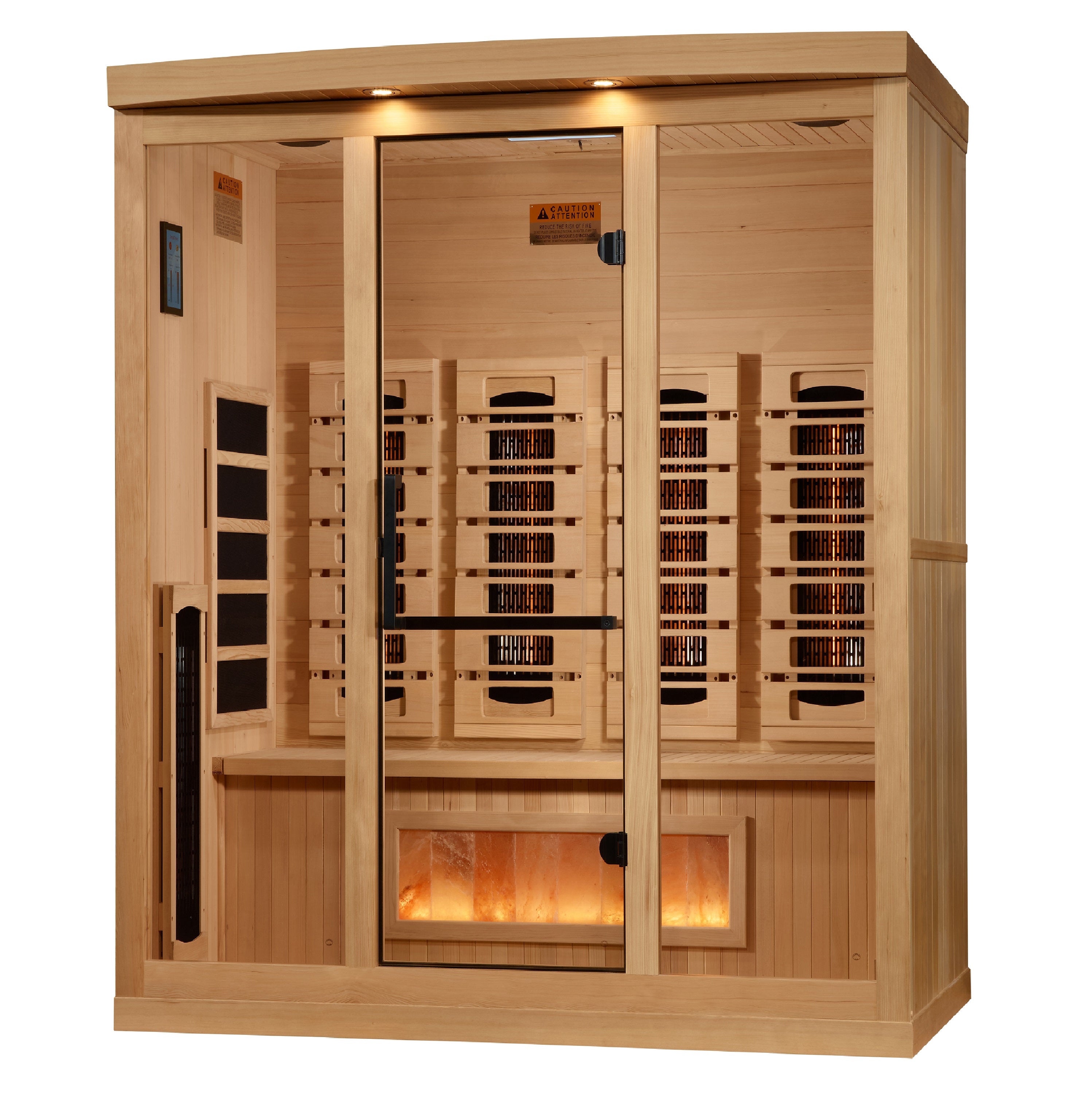 Golden Designs 4–Person Full-Spectrum Near Zero-EMF Infrared Sauna (Canadian Hemlock) — with Himalayan Salt Bar, Chromotherapy & Bluetooth Audio