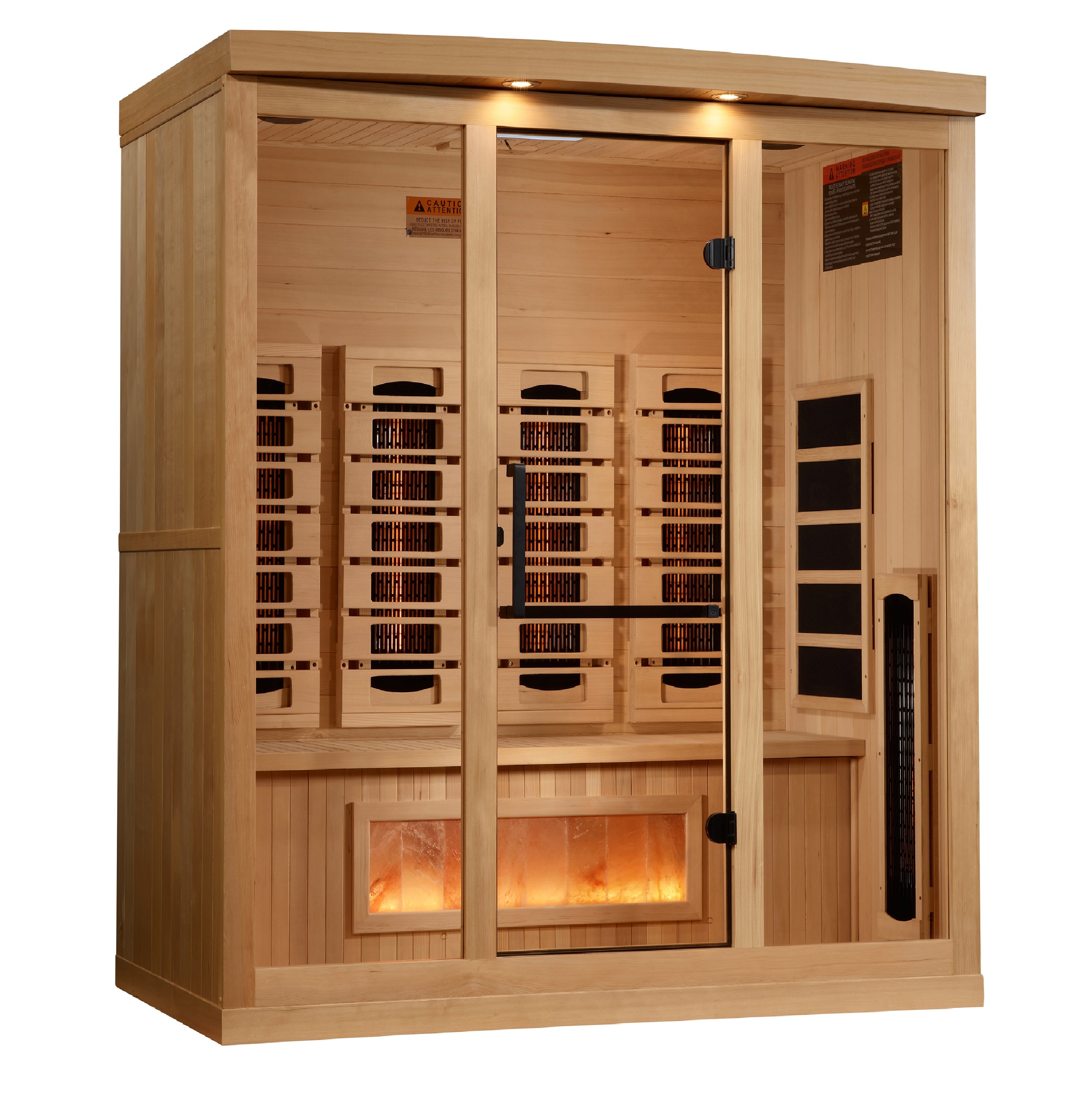 Golden Designs 4–Person Full-Spectrum Near Zero-EMF Infrared Sauna (Canadian Hemlock) — with Himalayan Salt Bar, Chromotherapy & Bluetooth Audio