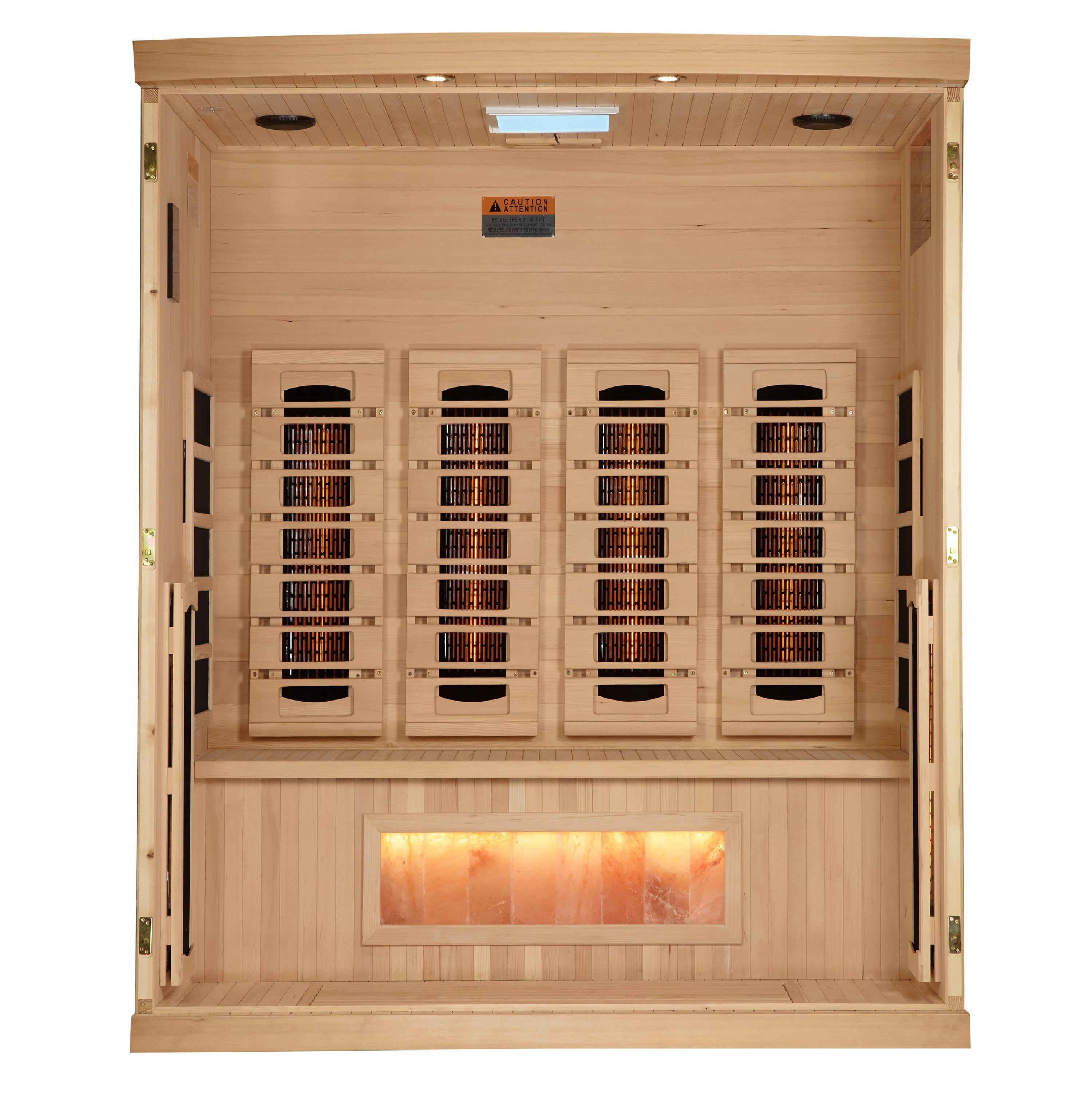 Golden Designs 4–Person Full-Spectrum Near Zero-EMF Infrared Sauna (Canadian Hemlock) — with Himalayan Salt Bar, Chromotherapy & Bluetooth Audio