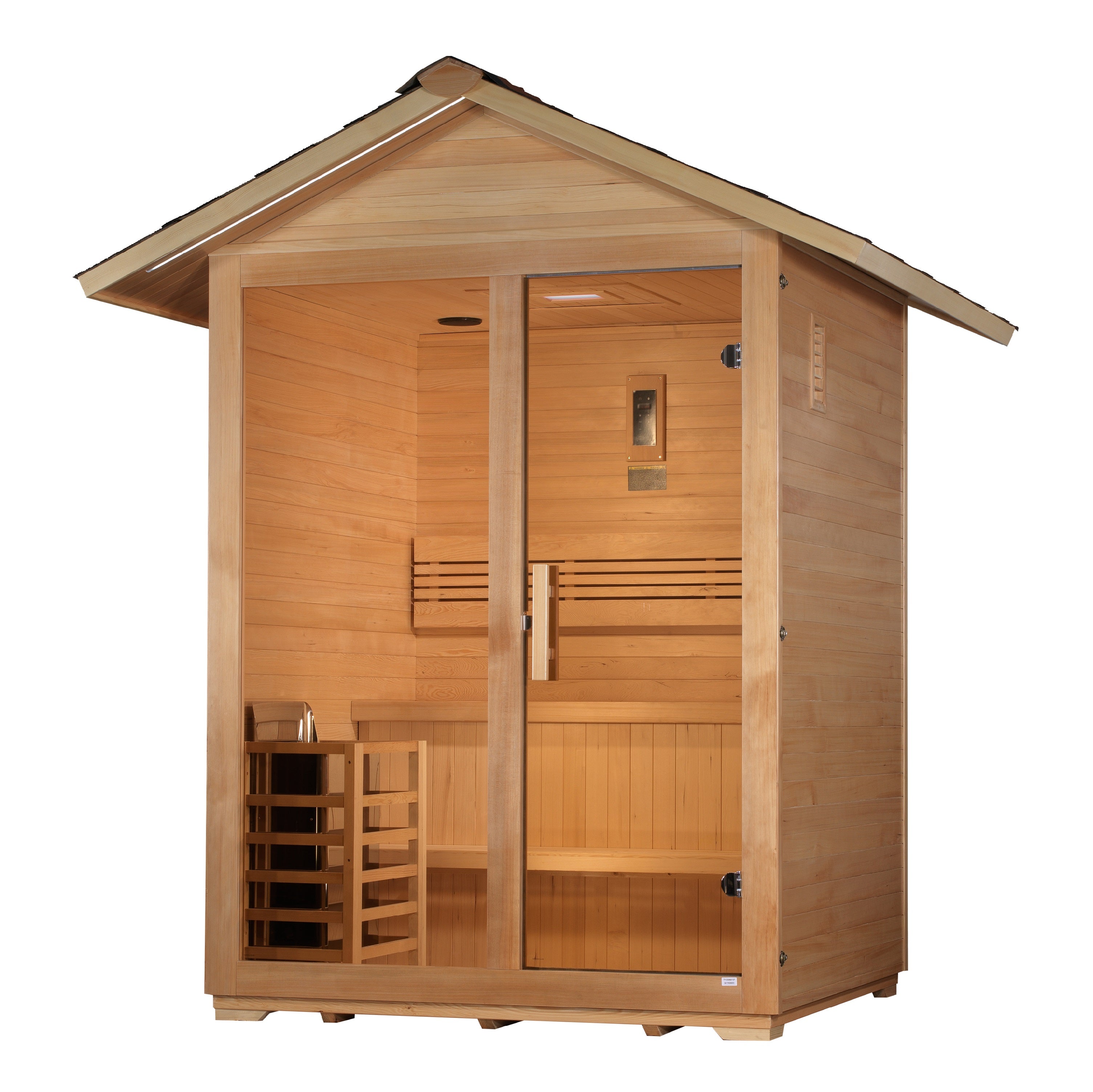 Golden Designs “Arlberg” 3–Person Traditional Outdoor Sauna (Canadian Hemlock) — with Chromotherapy & Bluetooth Audio