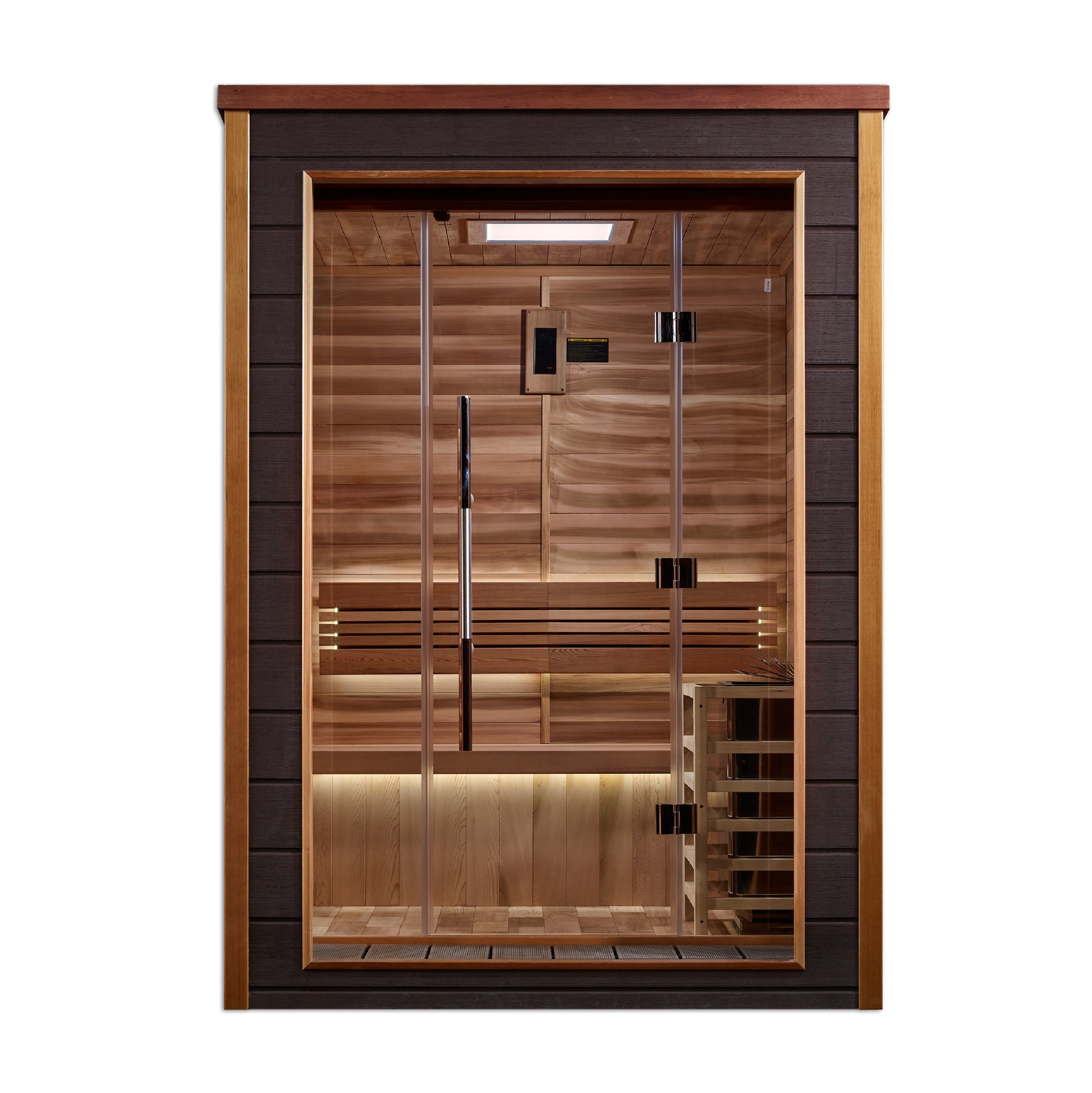 Golden Designs “Narvik” 2–Person Traditional Outdoor Sauna — All-Weather Exterior & All Canadian Red Cedar Interior, with Chromotherapy & Bluetooth Audio