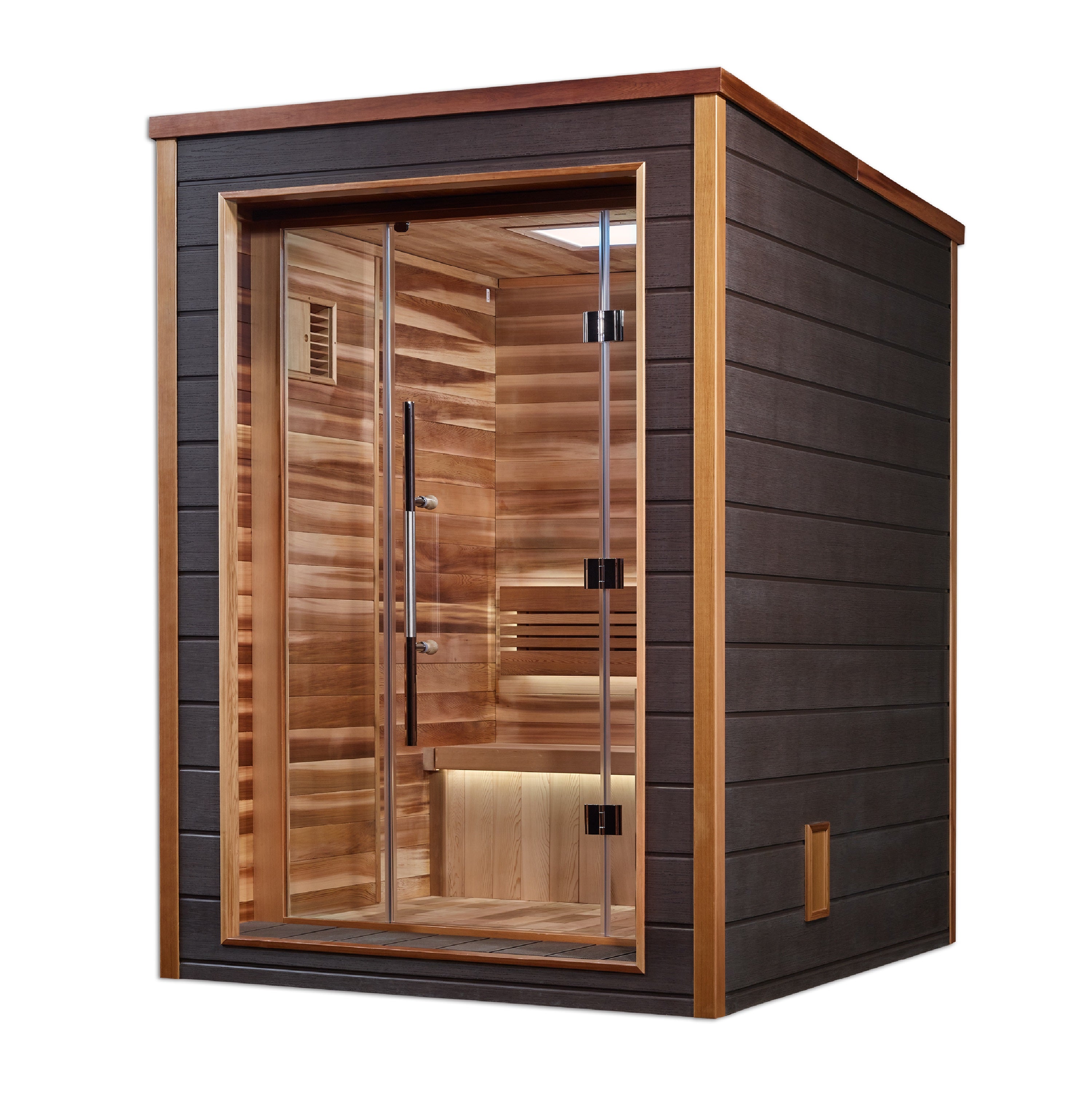 Golden Designs “Narvik” 2–Person Traditional Outdoor Sauna — All-Weather Exterior & All Canadian Red Cedar Interior, with Chromotherapy & Bluetooth Audio