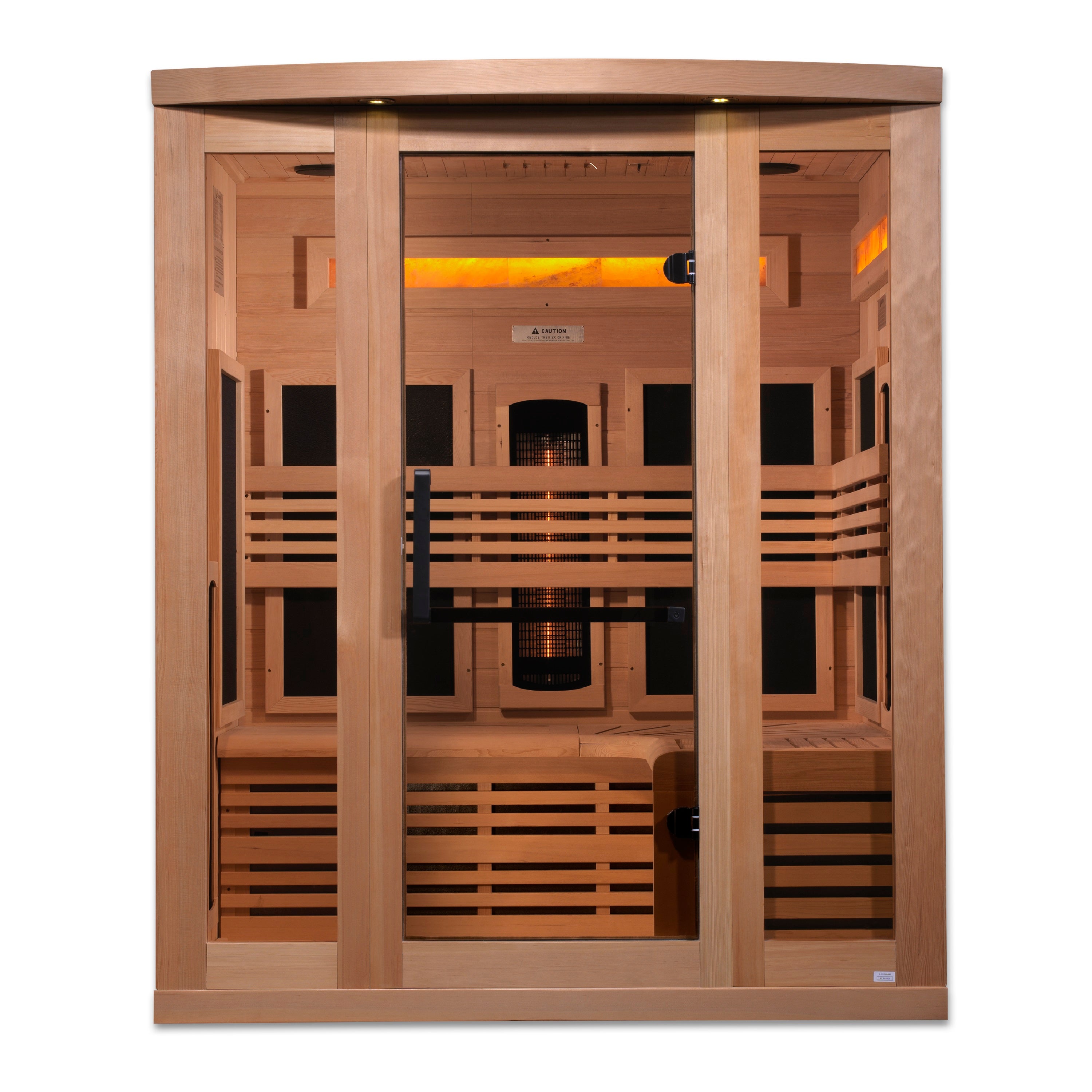 Golden Designs 3–Person Full-Spectrum Near Zero-EMF Infrared Sauna (Canadian Hemlock) — with Himalayan Salt Bar, Chromotherapy & Bluetooth Audio