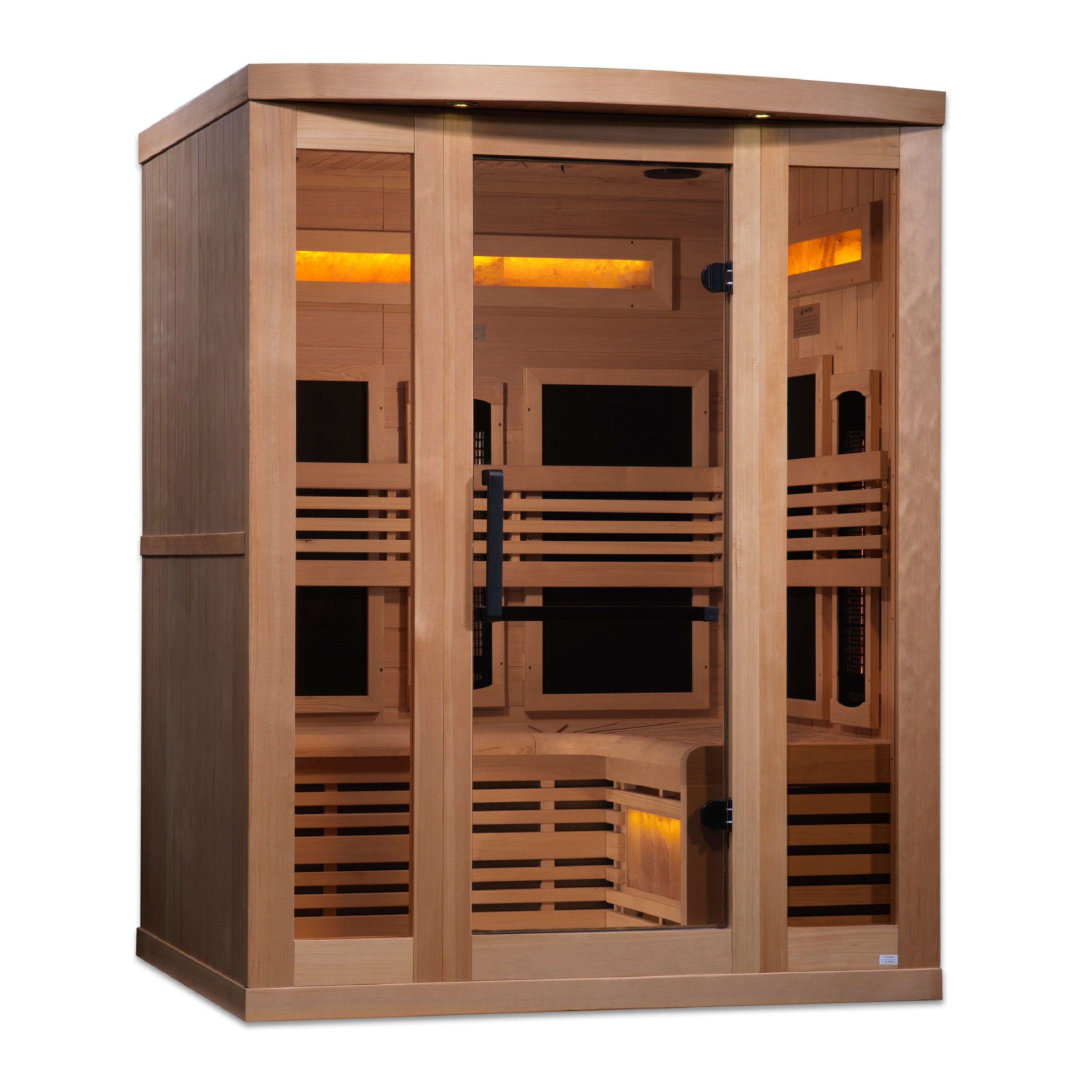 Golden Designs 3–Person Full-Spectrum Near Zero-EMF Infrared Sauna (Canadian Hemlock) — with Himalayan Salt Bar, Chromotherapy & Bluetooth Audio