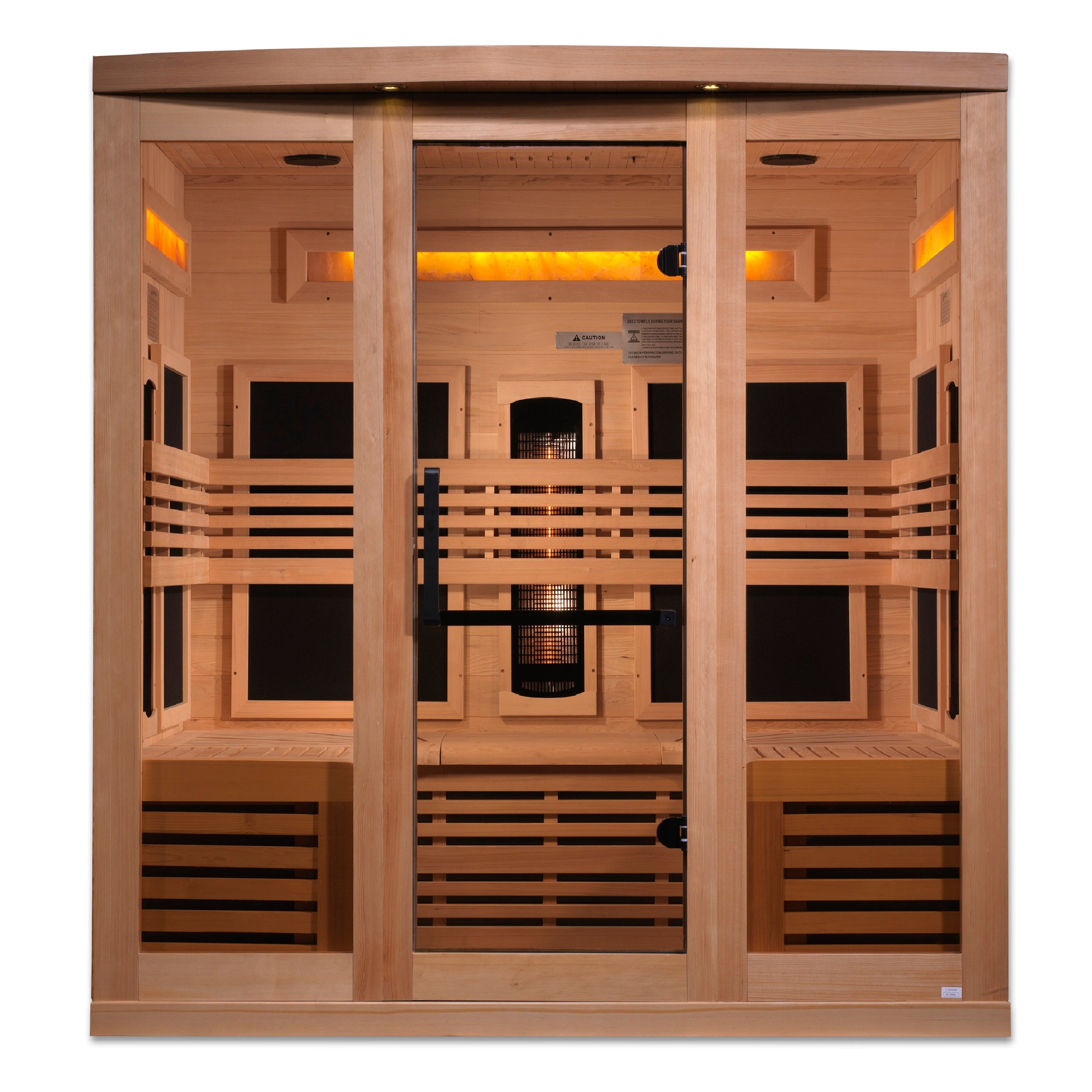 Golden Designs 6–Person Full-Spectrum Near Zero-EMF Infrared Sauna (Canadian Hemlock) — with Himalayan Salt Bar, Chromotherapy & Bluetooth Audio