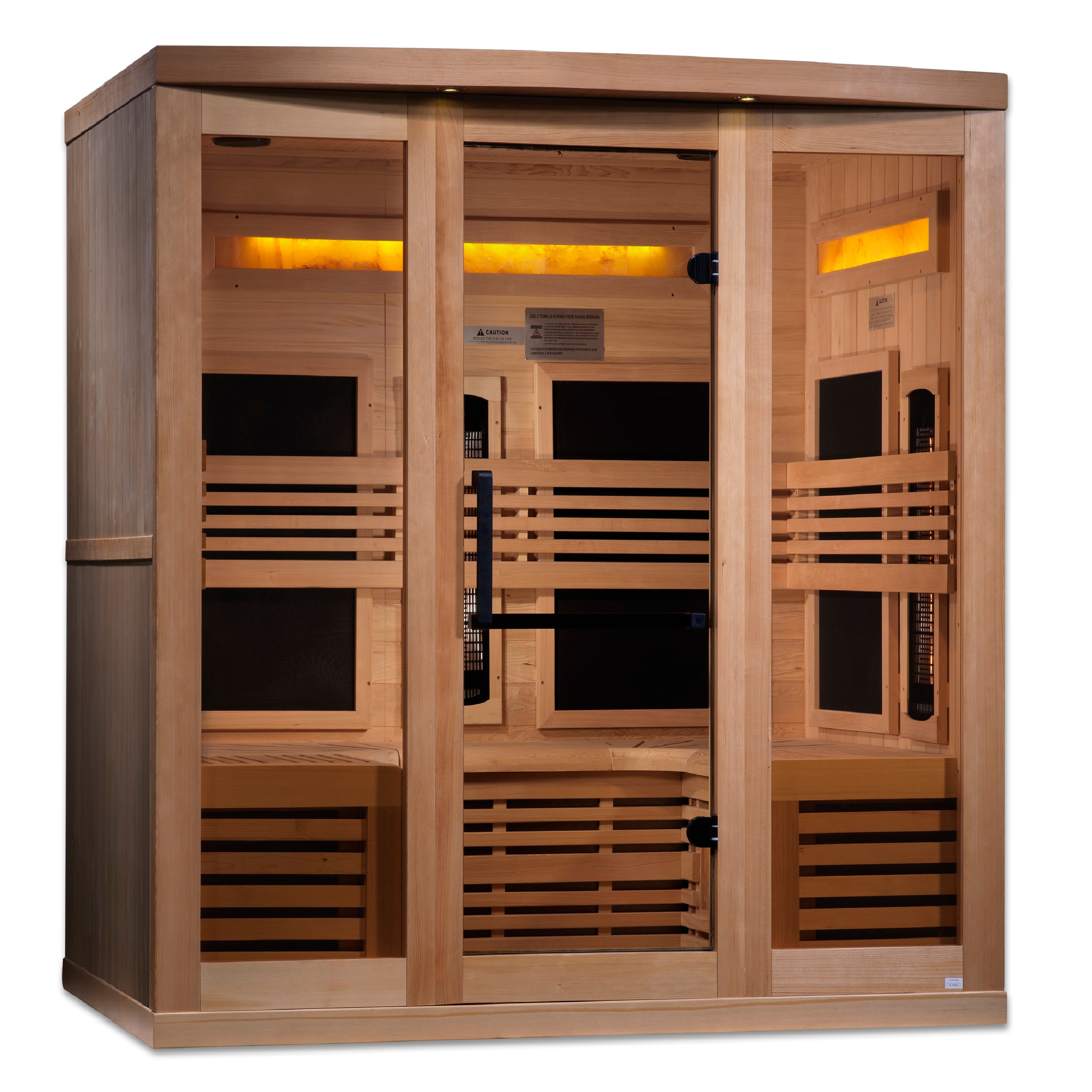 Golden Designs 6–Person Full-Spectrum Near Zero-EMF Infrared Sauna (Canadian Hemlock) — with Himalayan Salt Bar, Chromotherapy & Bluetooth Audio