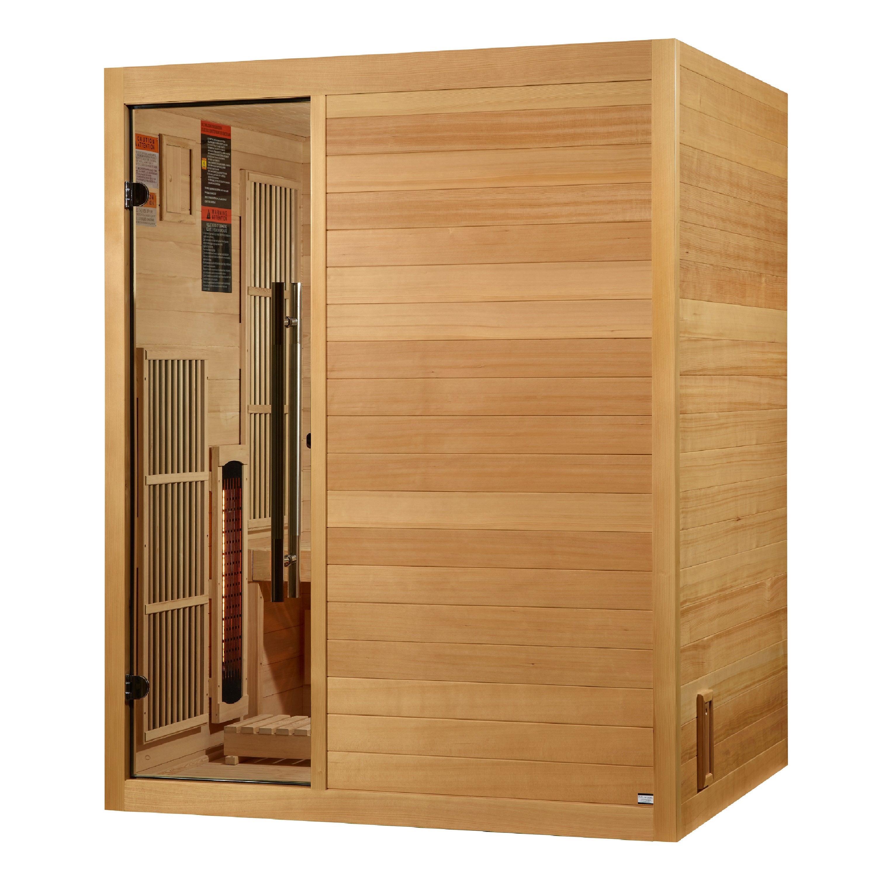 Golden Designs Soria 3–Person Hybrid Sauna (Canadian Hemlock) — Full Spectrum Infrared + Harvia Traditional Stove, Chromotherapy & Bluetooth Audio