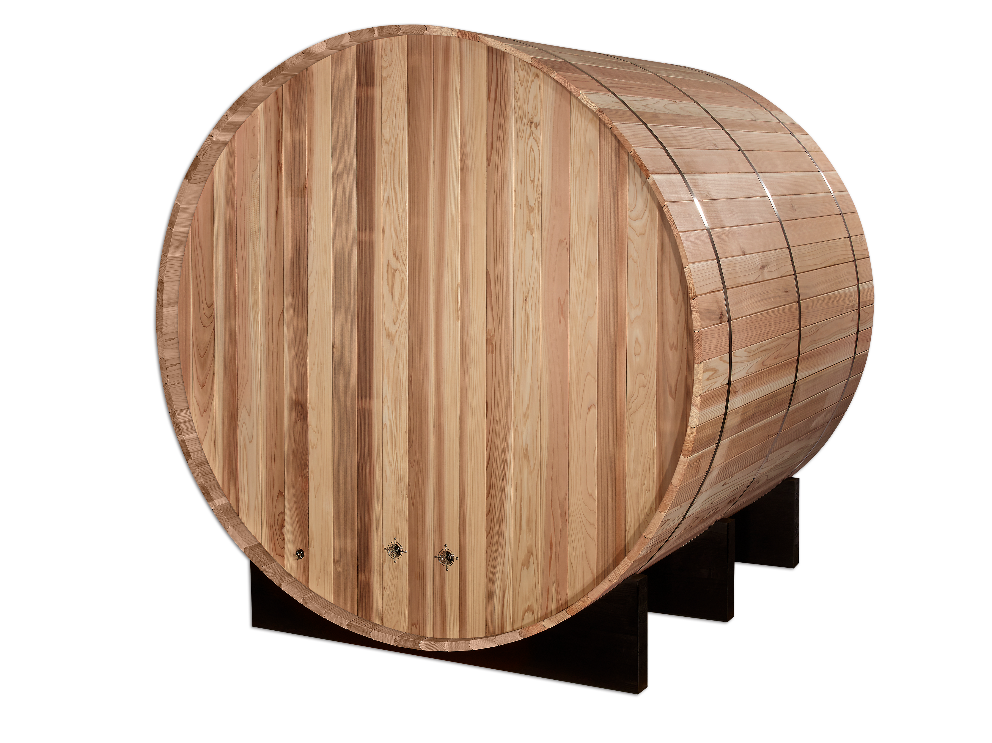 Golden Designs “Arosa” 4–Person Barrel Traditional Sauna — Pacific Premium Cedar, Bronze Privacy Door