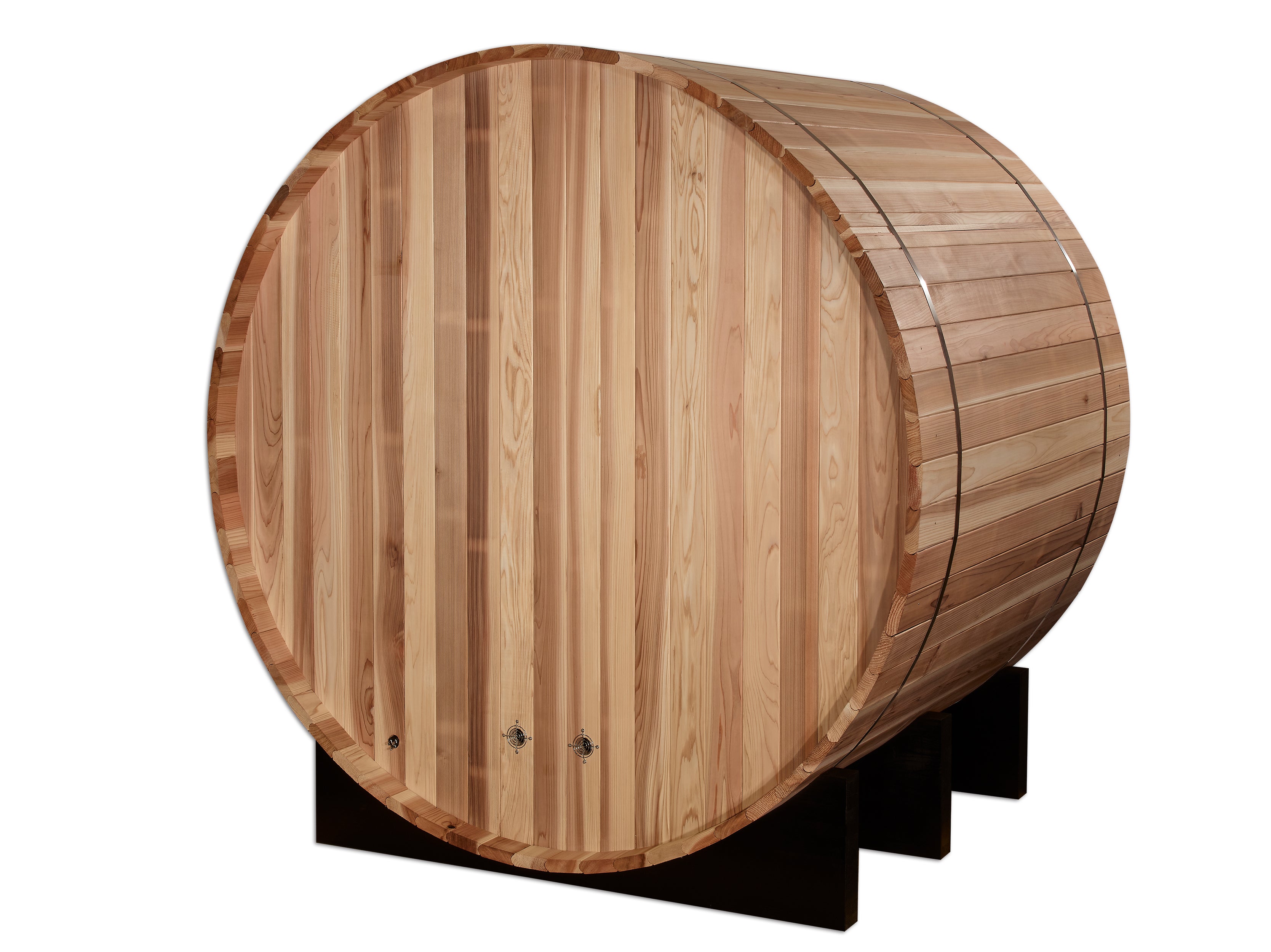 Golden Designs “St. Moritz” 2–Person Barrel Traditional Sauna — Pacific Premium Cedar, Bronze Privacy Door