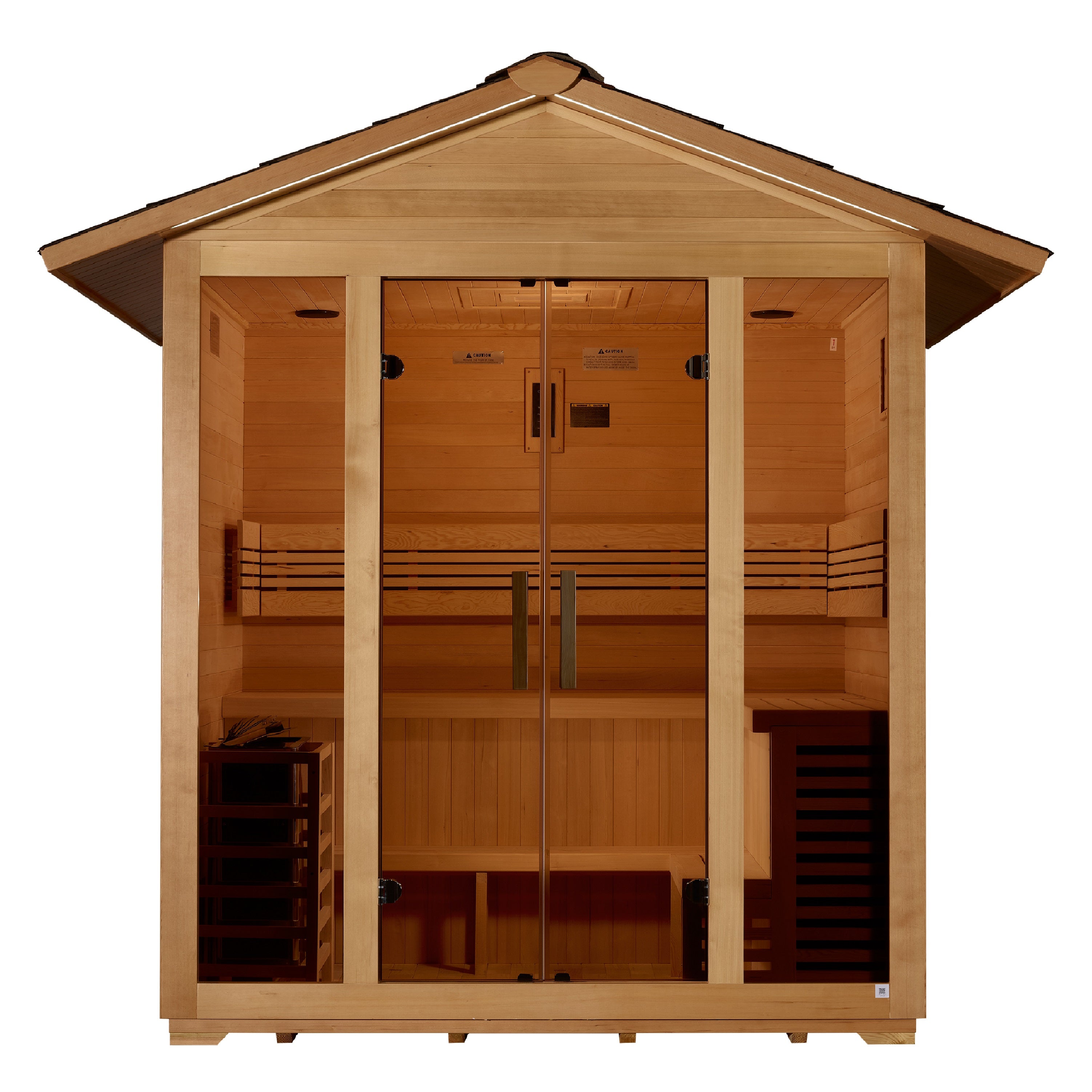 Golden Designs “Vorarlberg” 5–Person Traditional Outdoor Sauna (Canadian Hemlock) — with Chromotherapy & Bluetooth Audio