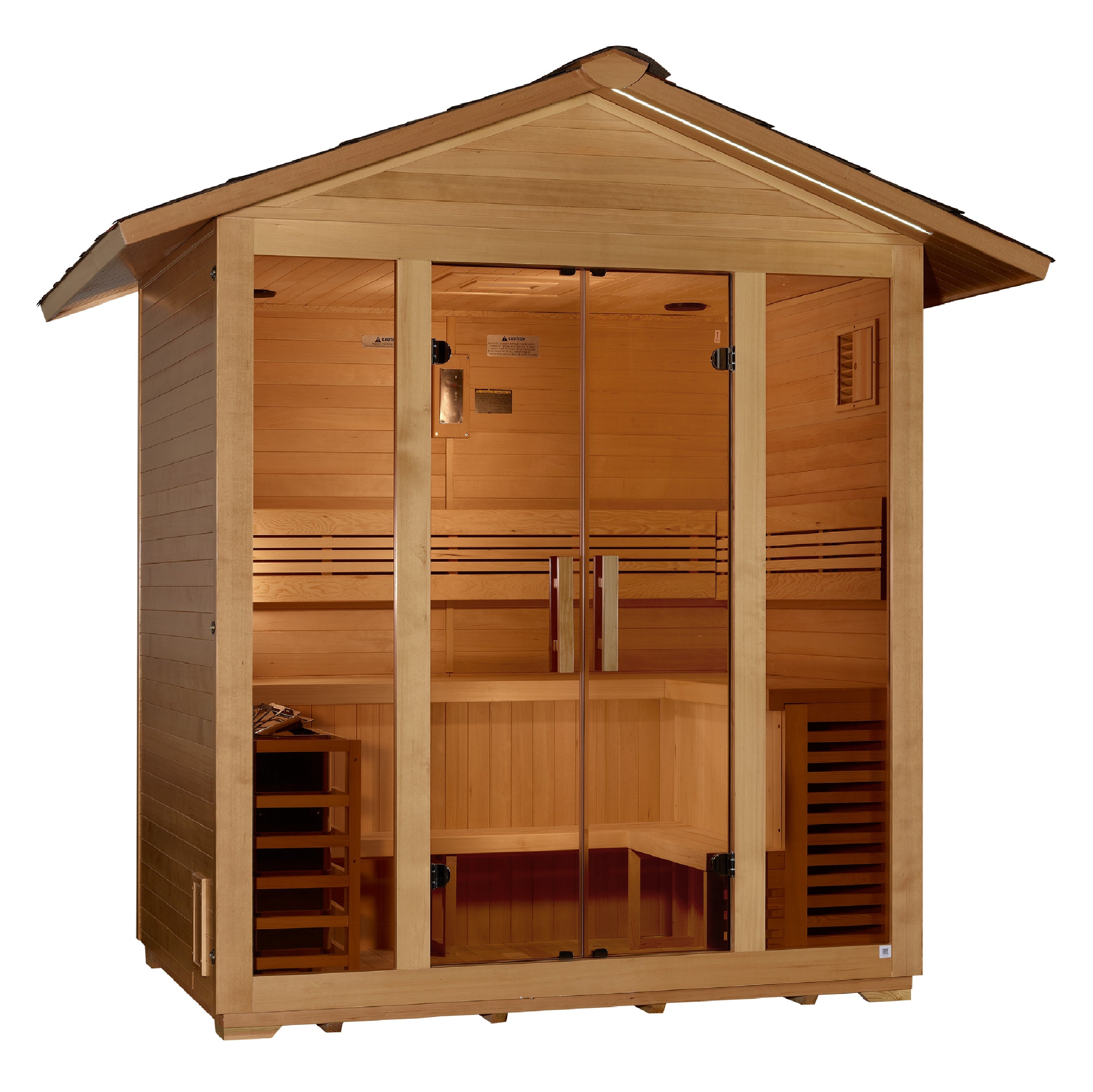 Golden Designs “Vorarlberg” 5–Person Traditional Outdoor Sauna (Canadian Hemlock) — with Chromotherapy & Bluetooth Audio