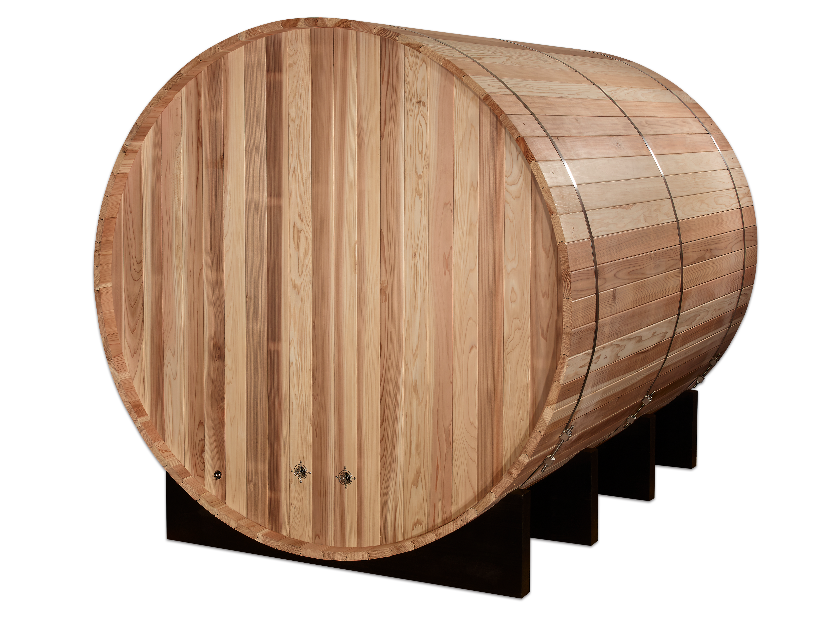 Golden Designs “Klosters” 6–Person Barrel Traditional Sauna — Pacific Premium Cedar, Bronze Privacy Door