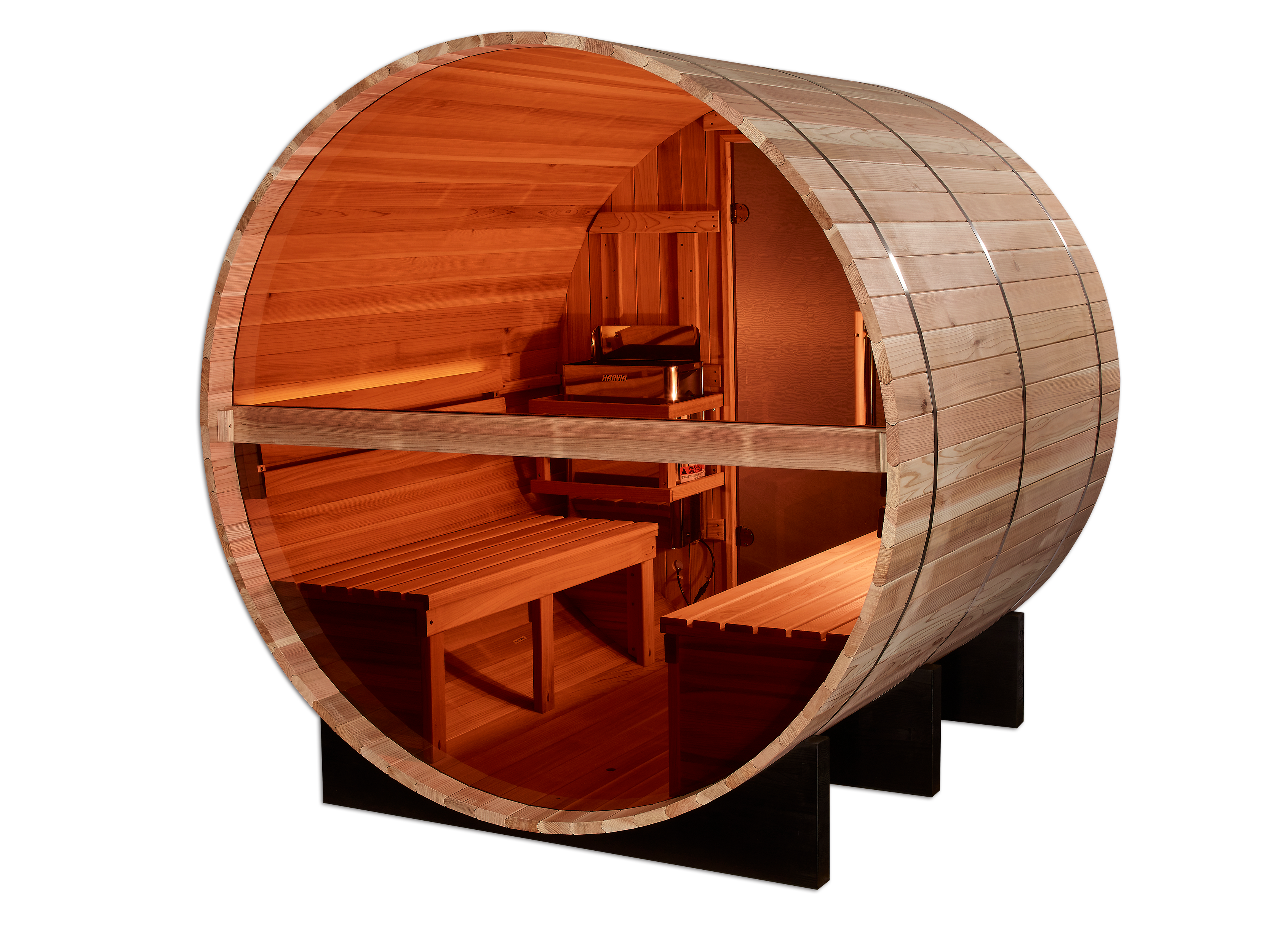 Golden Designs “Zurich” 4–Person Barrel Traditional Sauna — with Bronze Privacy View, Pacific Premium Cedar