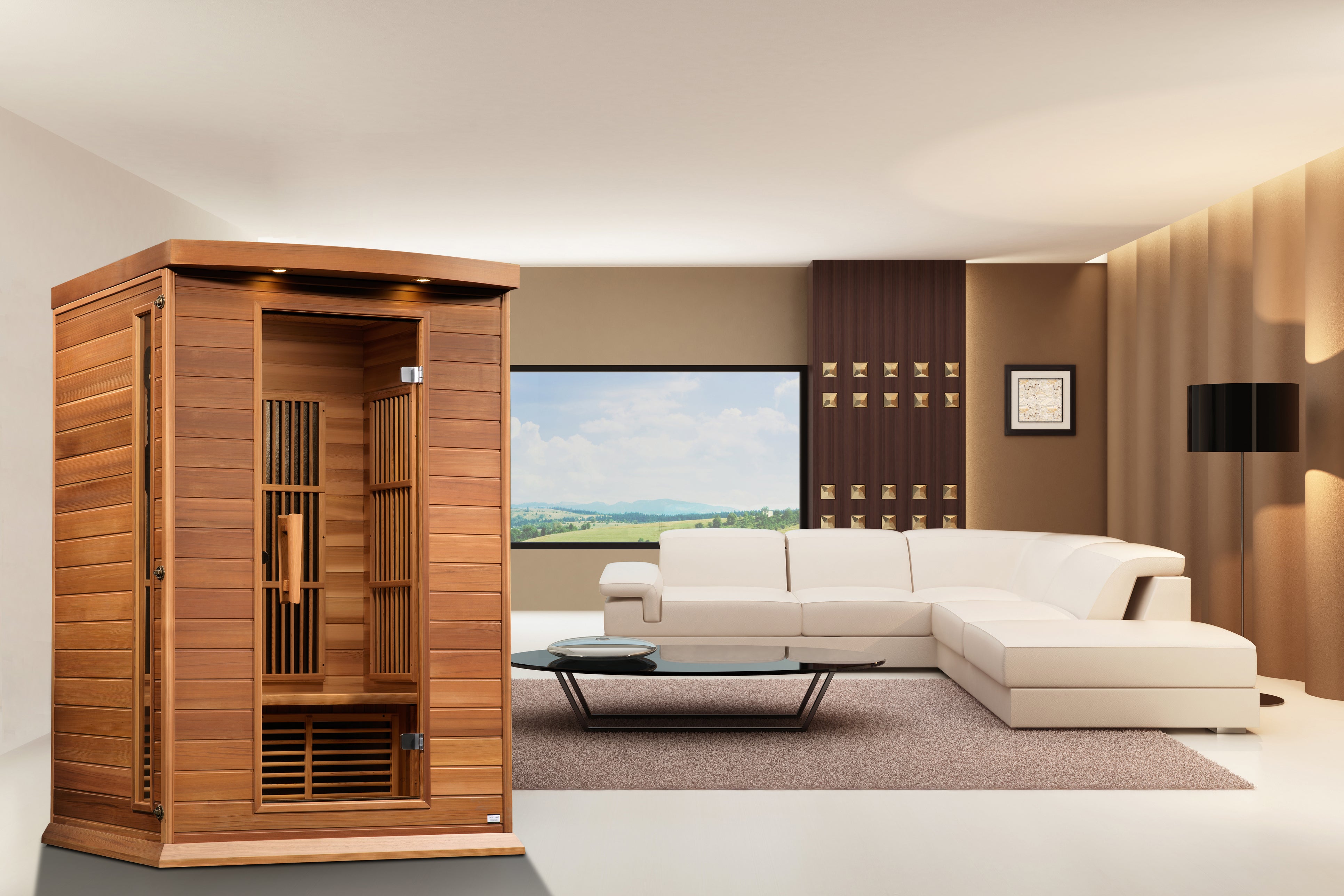 Maxxus 2–Person Near Zero-EMF FAR Infrared Sauna (Canadian Red Cedar) — with Chromotherapy & Bluetooth Audio